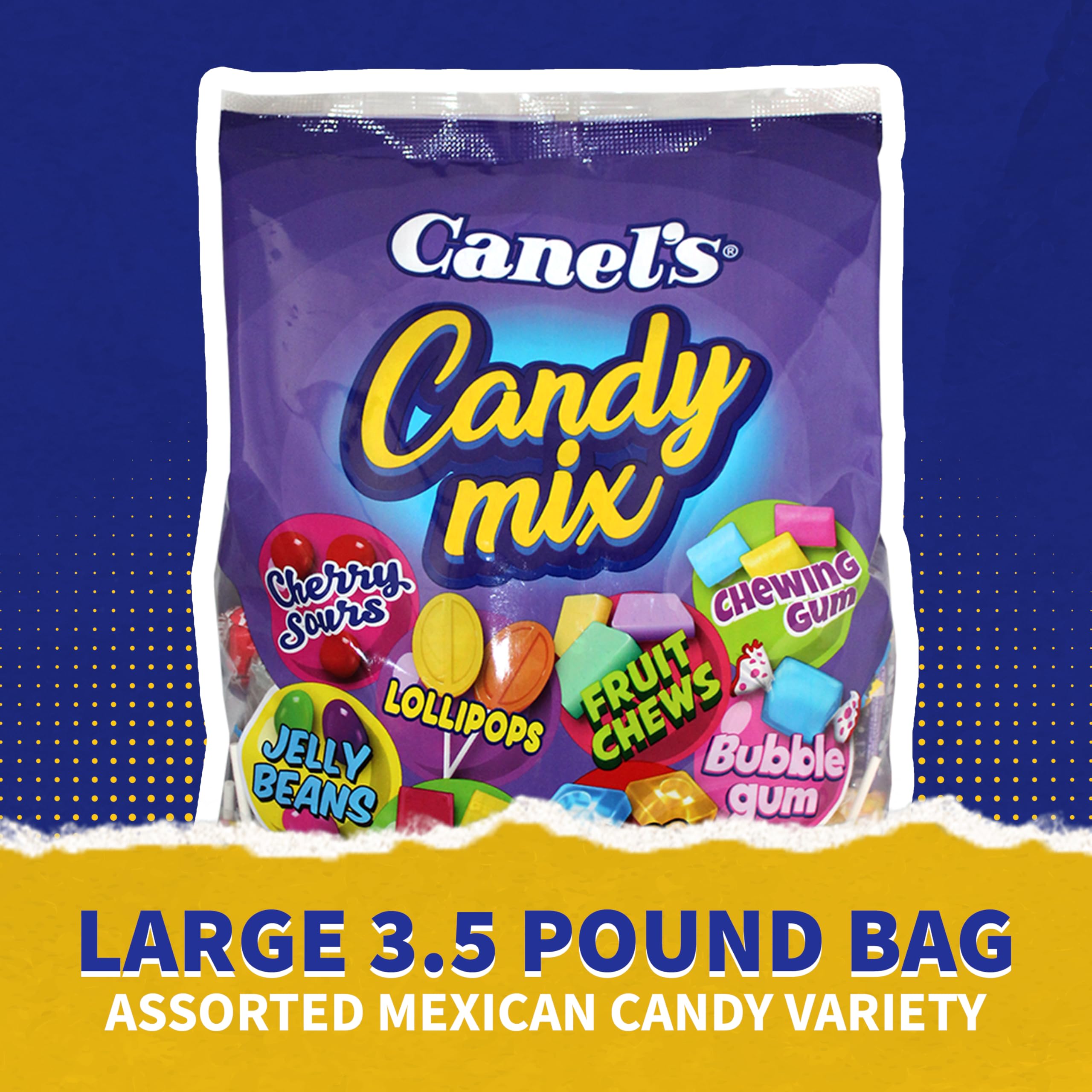 Canel’s Mexican Candy Mix Bag, Assorted Candy with Fruit Chews, Gum, Lollipops, Cherry Sours, and Jelly Beans, for Parties and Sharing, 3.5 Pound Bag (Pack of 1)