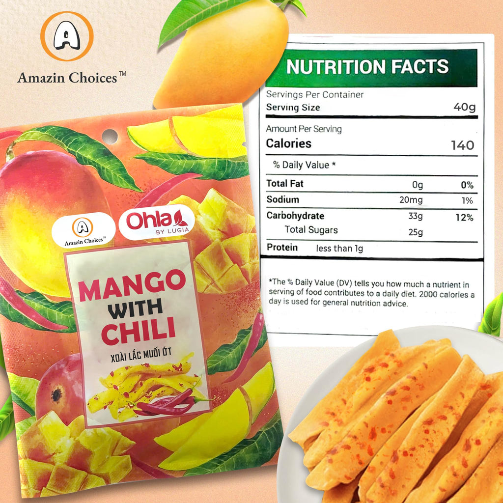 Spicy Dried Mango with Chili By Amazin Choices – Vegan Sweet & Hot Fruit Snacks, Non-GMO Dry Chamoy Mangoes Slices, Candy Bites, Gluten-Free Chili Snack Pack of 3 (1.76 oz x3)