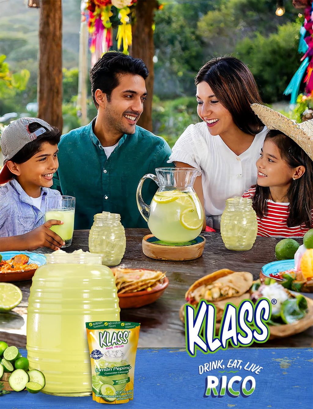 Klass Aguas Frescas Drink Mix Tropical Variety Pack - Strawberry, Grape, Tropical Punch & Orange - Powder Drink Mix, Water Drink Mix with Natural Flavors & Vitamin C, Makes 28 to 36 Quarts (56 to 72 Drinks)