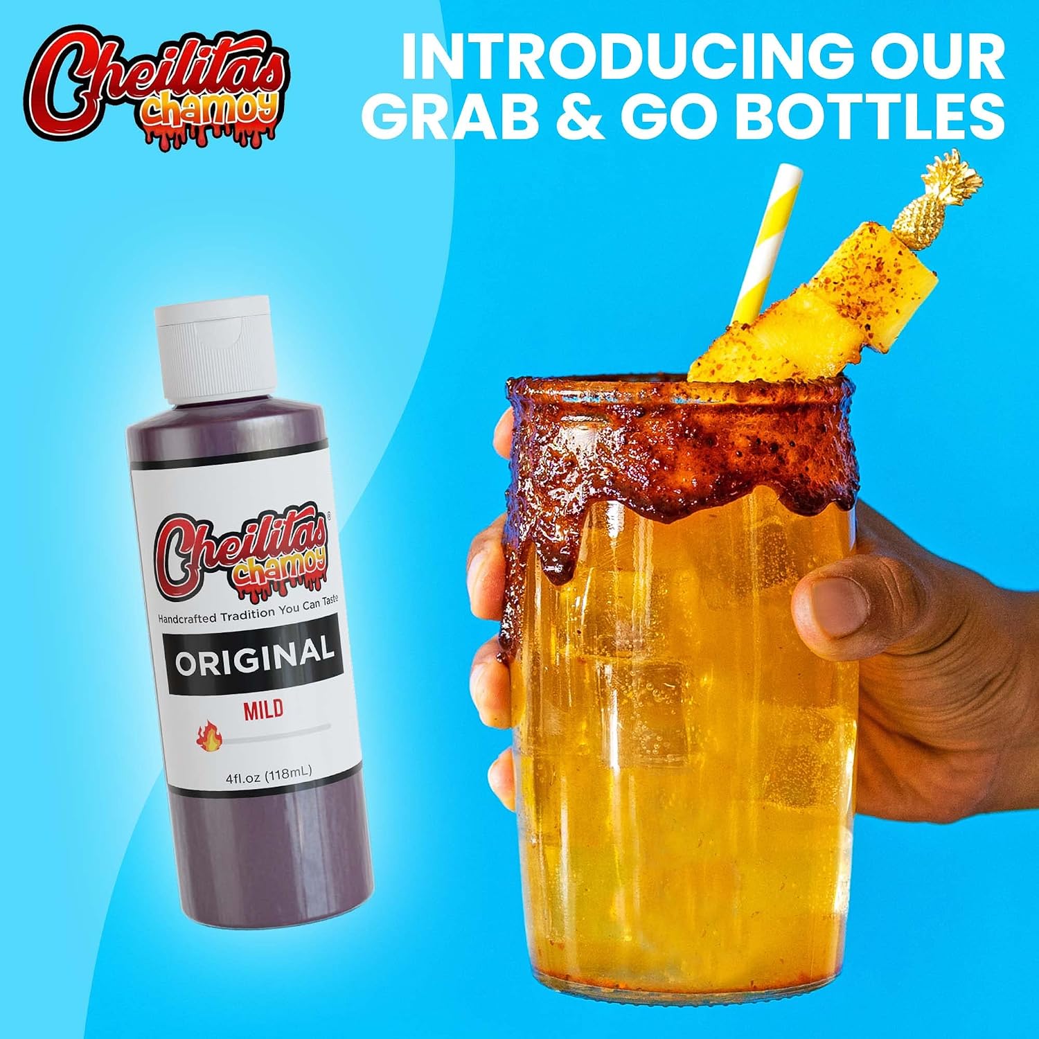 Cheilitas Chamoy All Natural Mexican Rim Candy Dip | Spicy Piña Grab & Go Bottle | Hand Crafted for Drinks, Cocktails, Micheladas, Beer and More