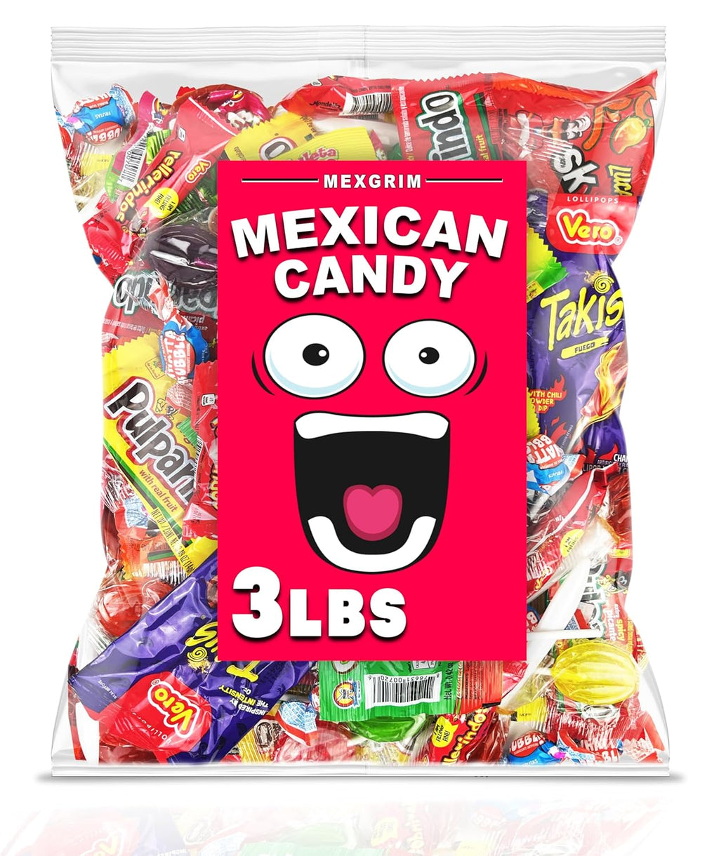 Mexgrim Mexican Candy Variety Pack, 3lbs Bulk Mixed Bag Of Dulces Mexicanos, Includes Lollipops, Pulparind, Assorted Sweet, Spicy, Chamoy, Tamarind, Hispanic Candy Mix For Fiesta & Christmas Party