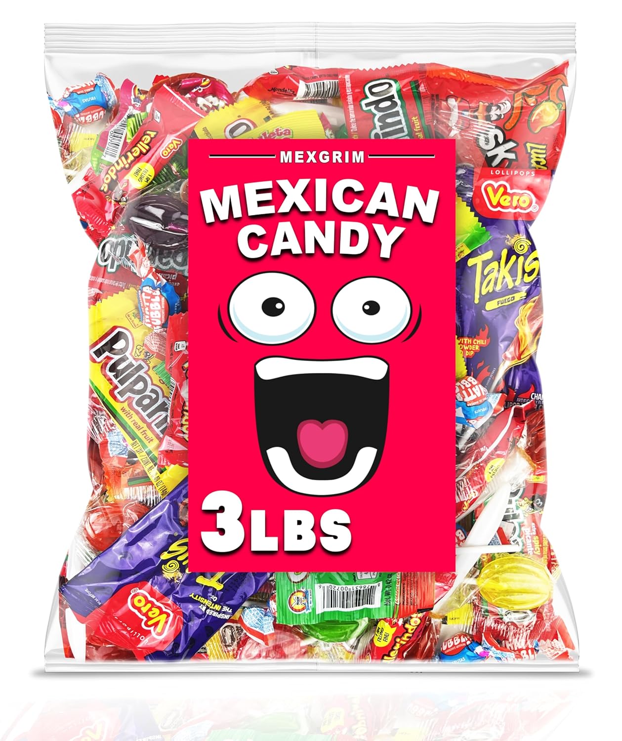 Mexgrim Mexican Candy Variety Pack, 3lbs Bulk Mixed Bag Of Dulces Mexicanos, Includes Lollipops, Pulparind, Assorted Sweet, Spicy, Chamoy, Tamarind, Hispanic Candy Mix For Fiesta & Christmas Party