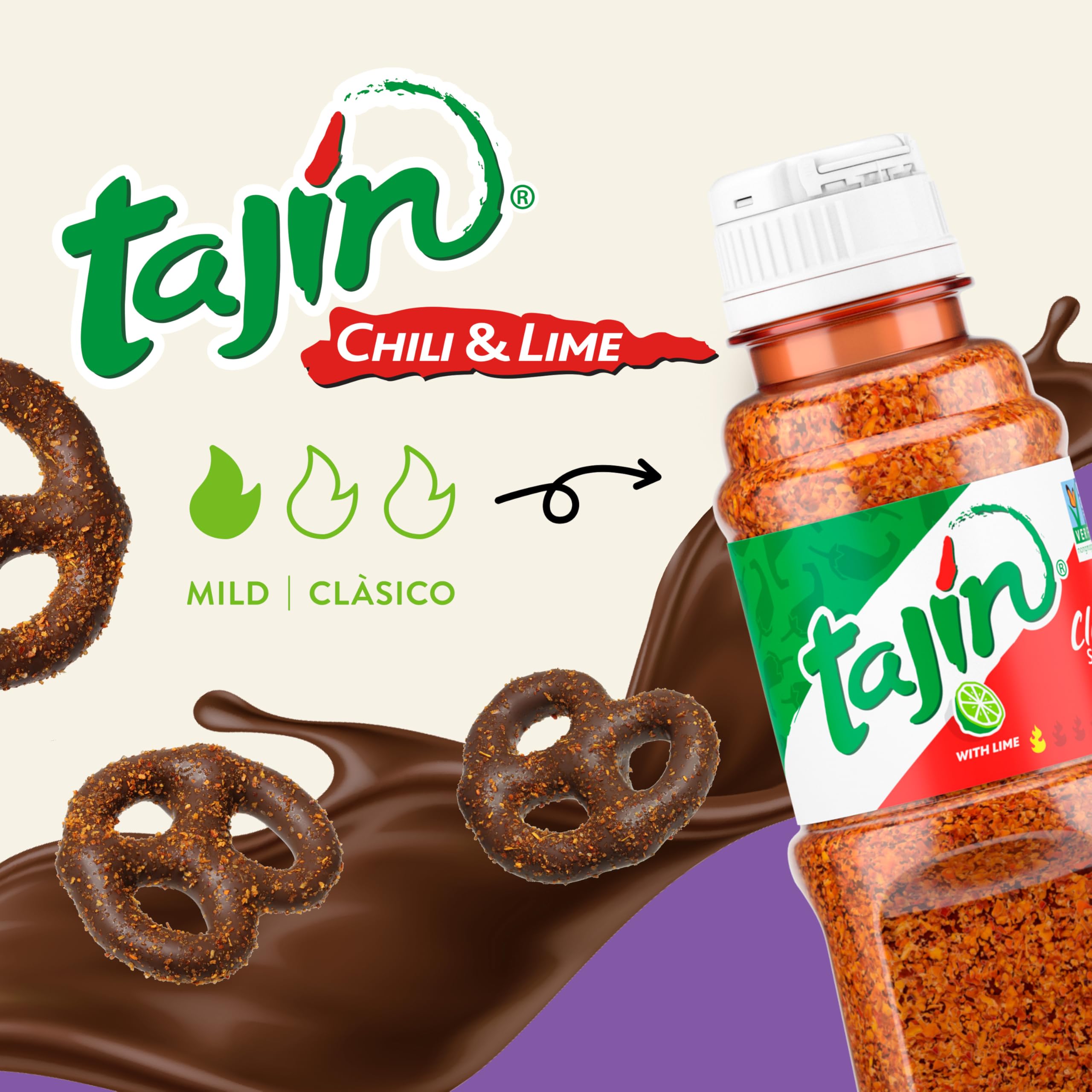 Snak Club Tajin Gummy Candy Fruit Rings, Gummies with Chili and Lime Seasoning, Mild Spice, Gluten-Free and Vegan Snacks, Assorted Variety, Mango, Pineapple, Peach, Watermelon, Snack Size 12 Pack
