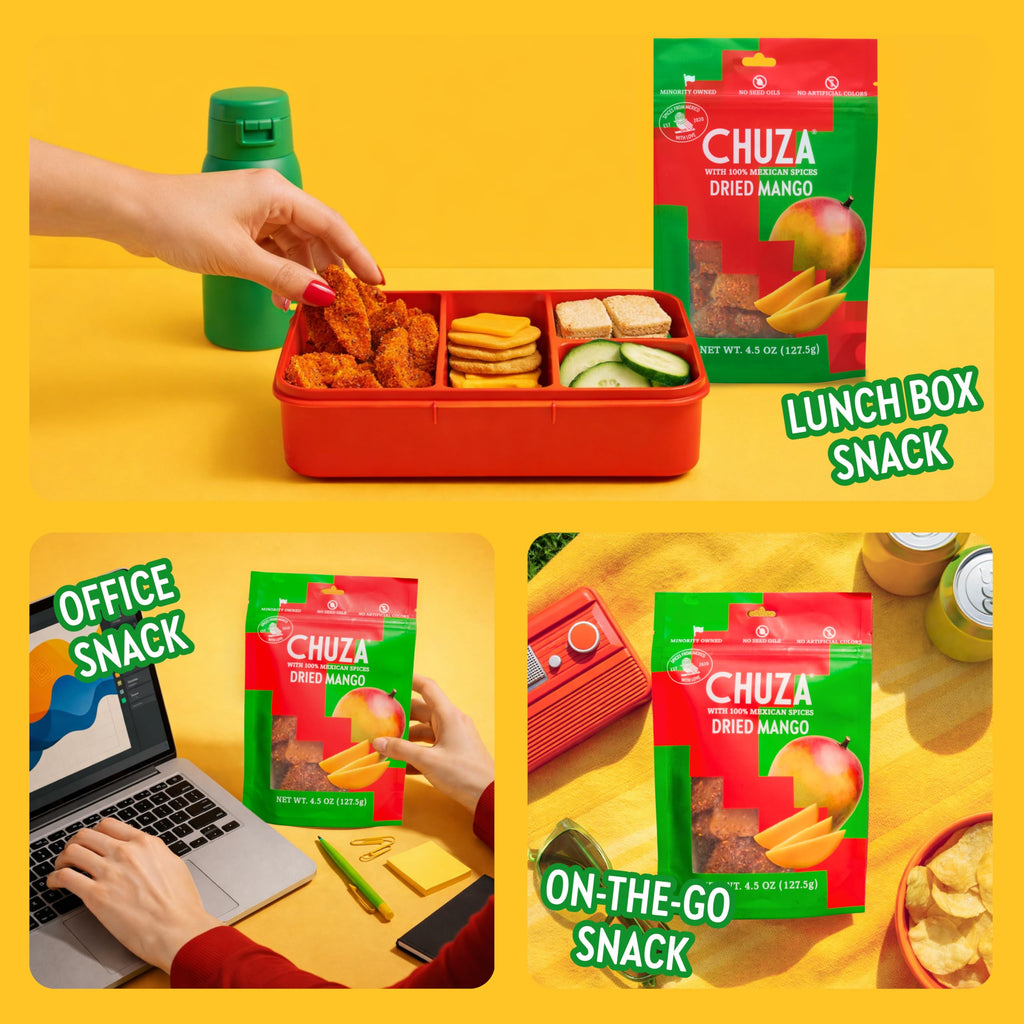 CHUZA Spicy Dried Mango Snacks Bites (4.5 oz. Pack of 2) – Mexican Candy Style Sweet Chili Dried Mango, with Chili Seasoning, Chili Powder, Dried Fruit Snacks, Spicy Snacks