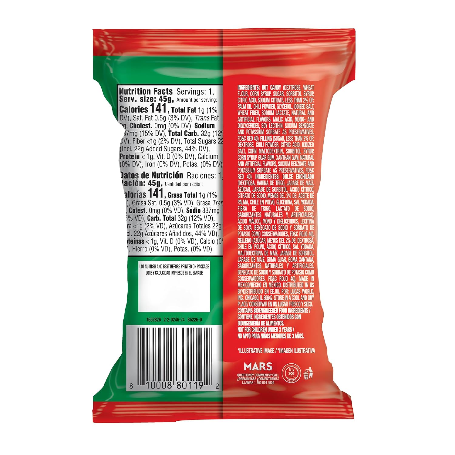 Lucas Skwinkles Candy Chunk Watermelon Flavored with Tamarind Filling 1.60oz, 6 pieces Pack – Watermelon & Tamarind perfect for Summer treats