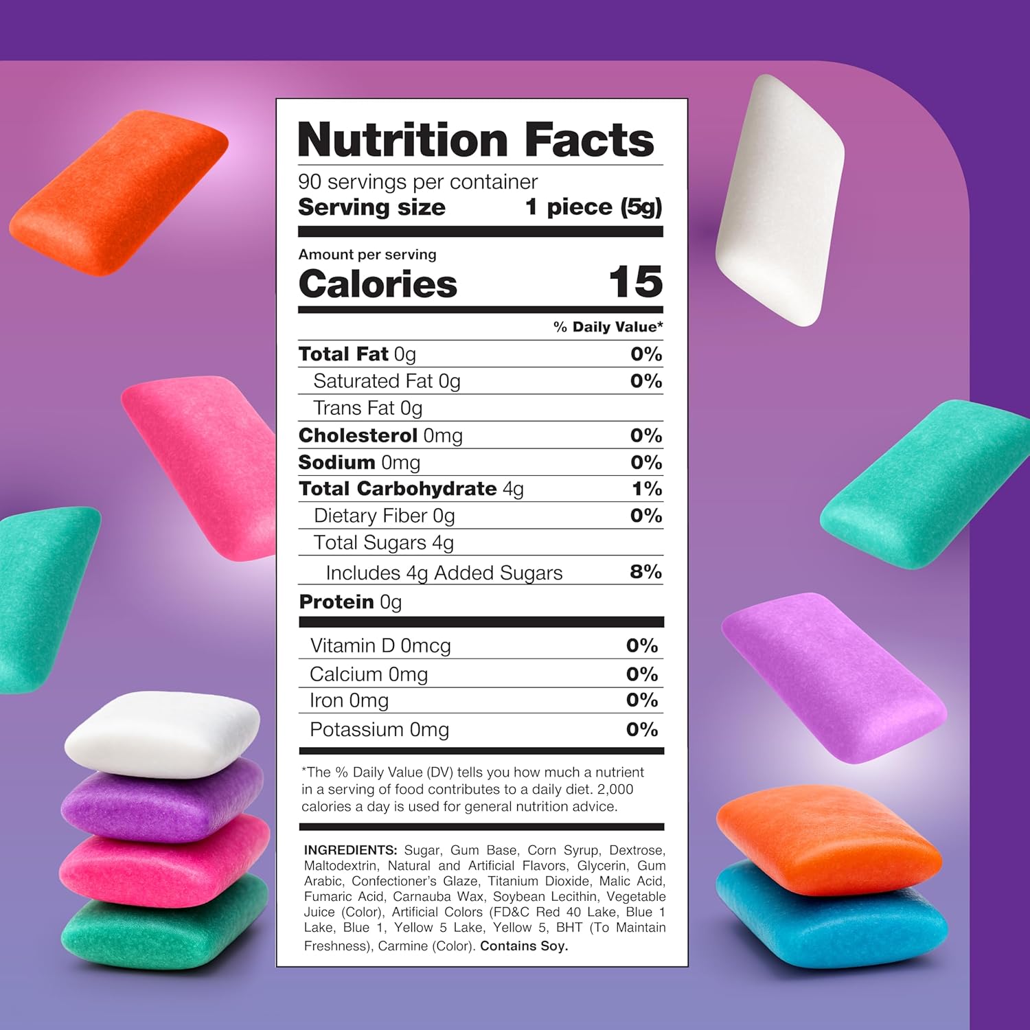 Mexican Original Chewing Gum, Assorted Flavors - 90 Mini Packs, 1 Lb Pack | Spearmint, Tutti-Frutti, Cinnamon, Blueberry, Violet