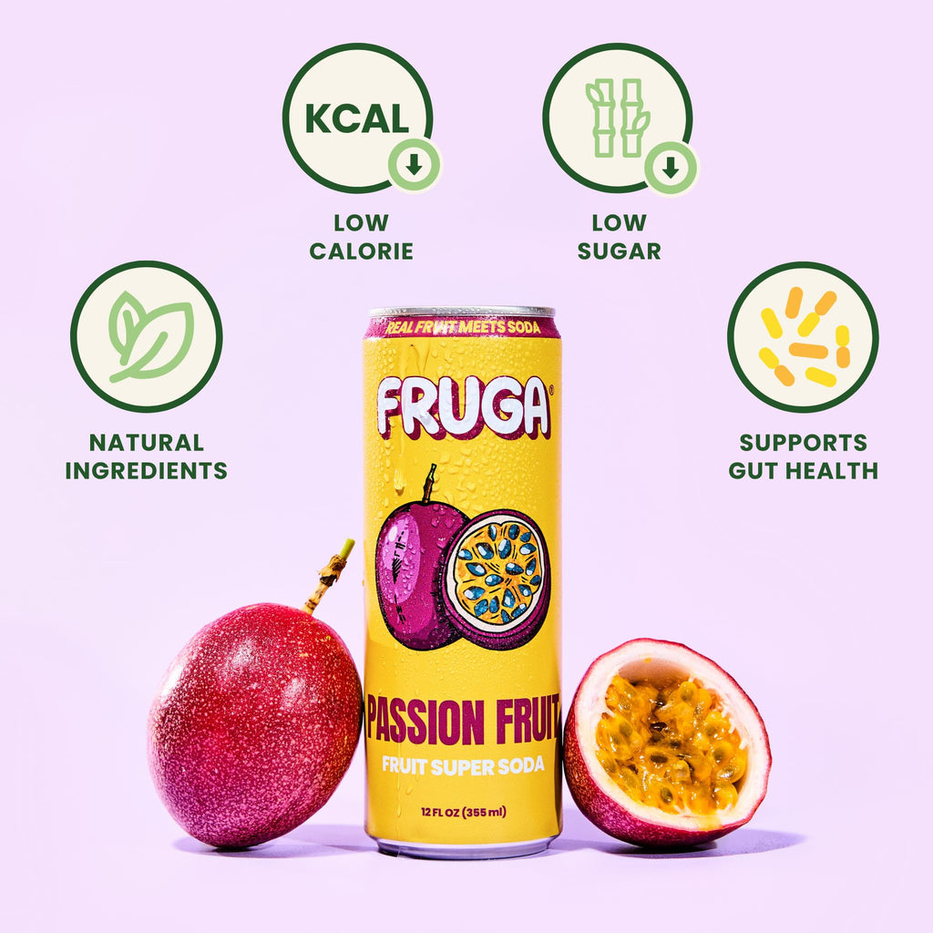 FRUGA Four Real Mix Fruit Soda Pack, Prebiotic Soda Pop Drinks, 12 Pack