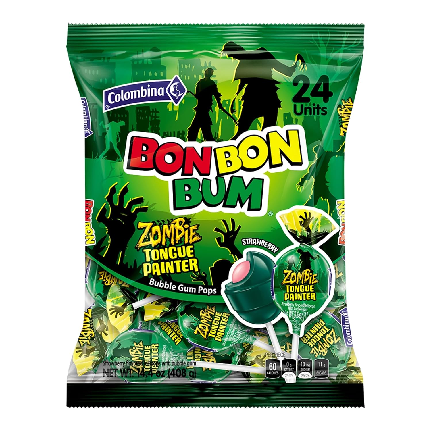 Colombina Bon Bon Bum Passion Fruit Lollipops, Tropical Fruit Hard Candy, Individually Wrapped Candy Pops for Parties, Candy Bowl Refill, Office or Classroom Rewards, 24 Count