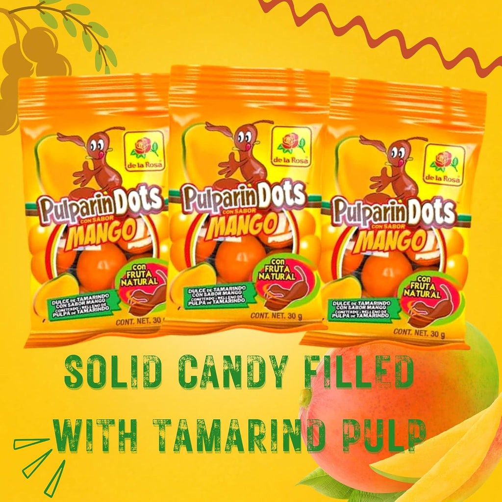Sweetzo Spicy Mango Pulparindo Mexican Candy Bite Size Hard Shell with Tamarind Pulp Soft Center, Individual Single Serving On the Go Bags, Hispanic Candies Goody Bag Fillers (Pack of 6)