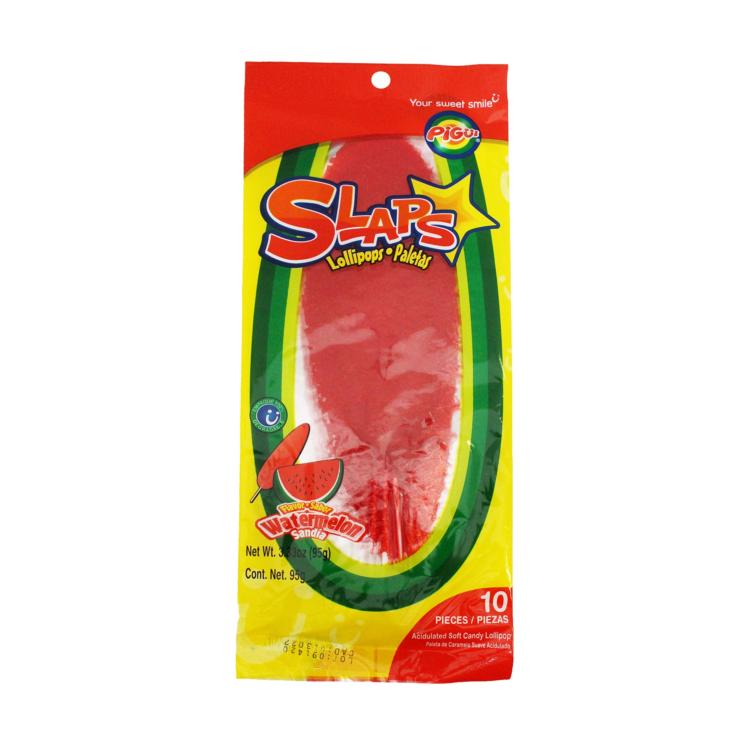 Dulces Pigui Slaps Green Apple Flavor Paletas Mexican Candy (10 Lollipops)