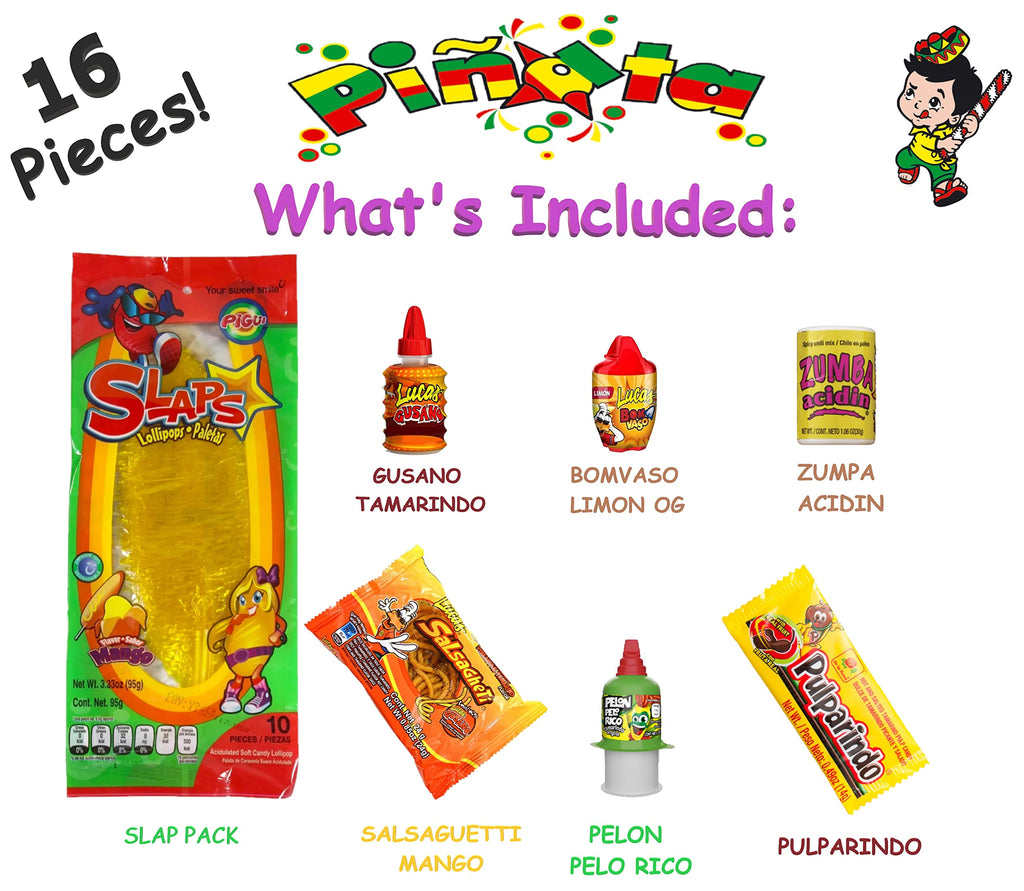 Pinata Mexican Candy Box (Tik Tok Slap Pack Tamarindo (9.9 Ounces)(16 Pieces) Slaps Lollipop Candy DIY Kit