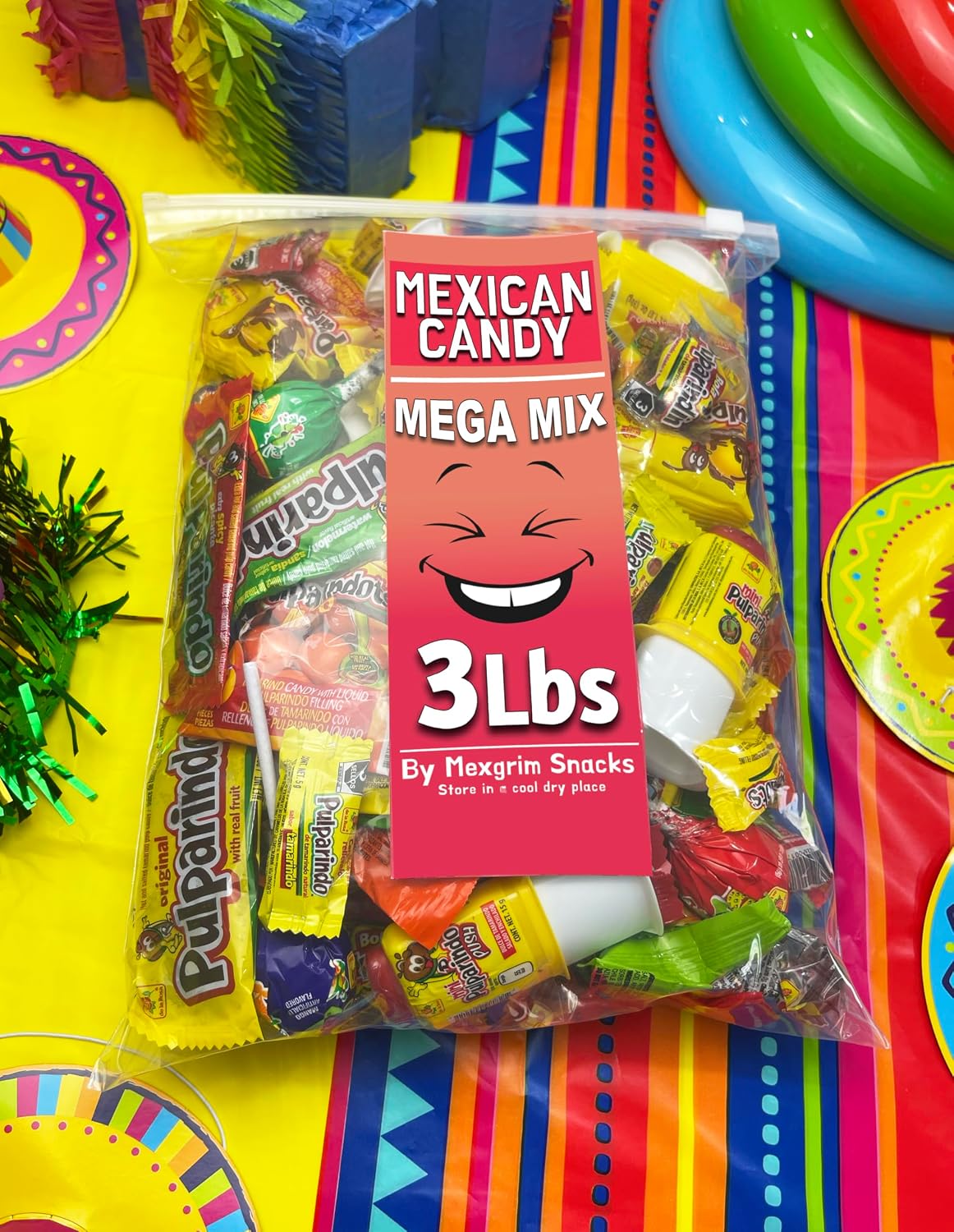Mexgrim Mexican Candy Variety Pack, 3 lbs.Bag Individually Wrapped,Dulces Mexicanos, Bulk Mix filled with Pulparind, Perfect for piñata stuffers & Mexican Party