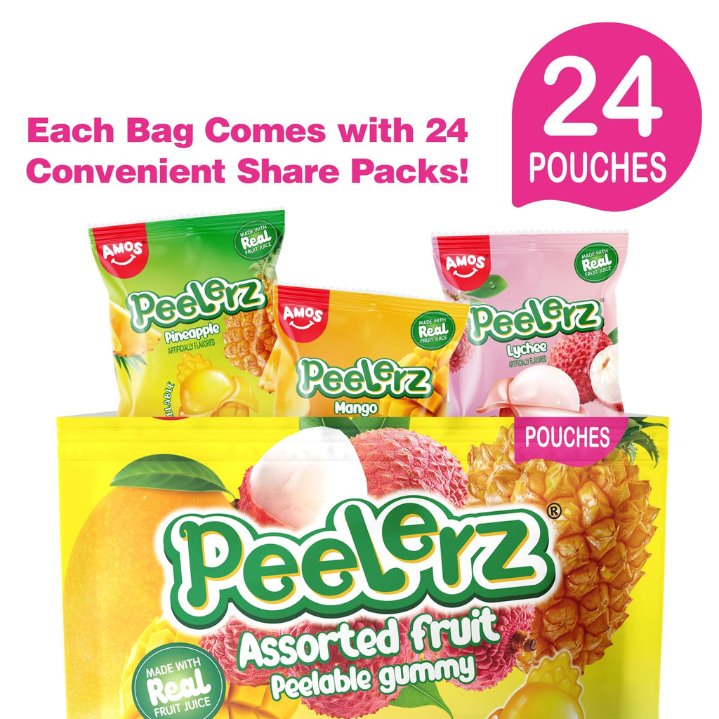 AMOS Peelerz Chili Mango Peelable Gummy Candy, Spicy Sweet Mango Flavor, Real Fruit Juice Infused, 8.47 OZ (240g)