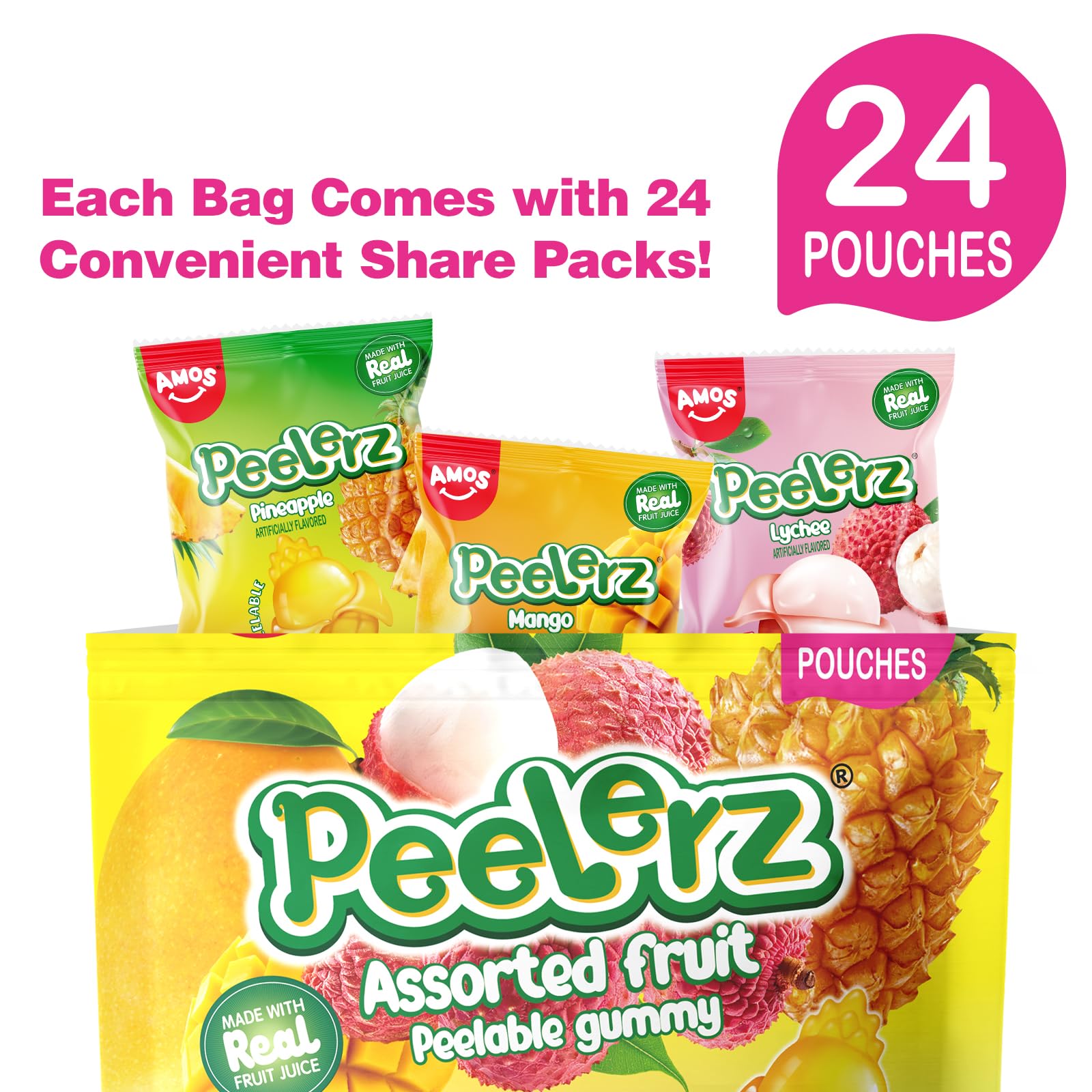 AMOS Peelerz Chili Mango Peelable Gummy Candy, Spicy Sweet Mango Flavor, Real Fruit Juice Infused, 8.47 OZ (240g)