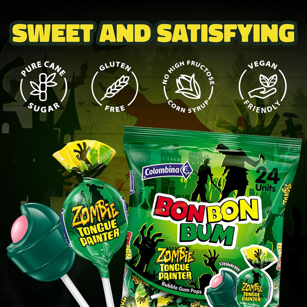 Colombina Bon Bon Bum Passion Fruit Lollipops, Tropical Fruit Hard Candy, Individually Wrapped Candy Pops for Parties, Candy Bowl Refill, Office or Classroom Rewards, 24 Count