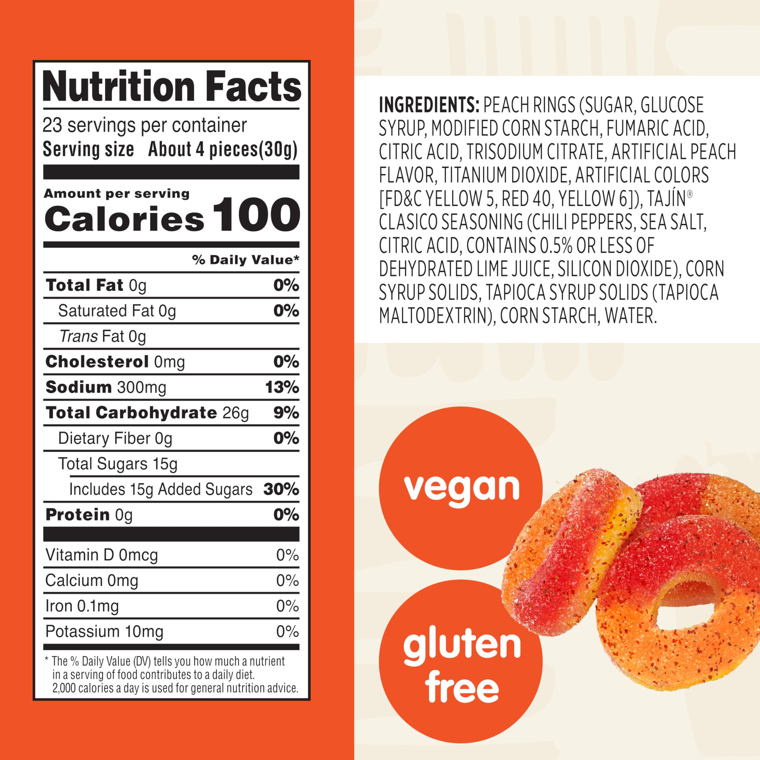 Snak Club Tajin Mango Rings Gummy Candy, Fruit Candy Gummies with Chili and Lime Seasoning, Mild, Gluten-Free and Vegan Snacks, 11 oz Resealable Bag