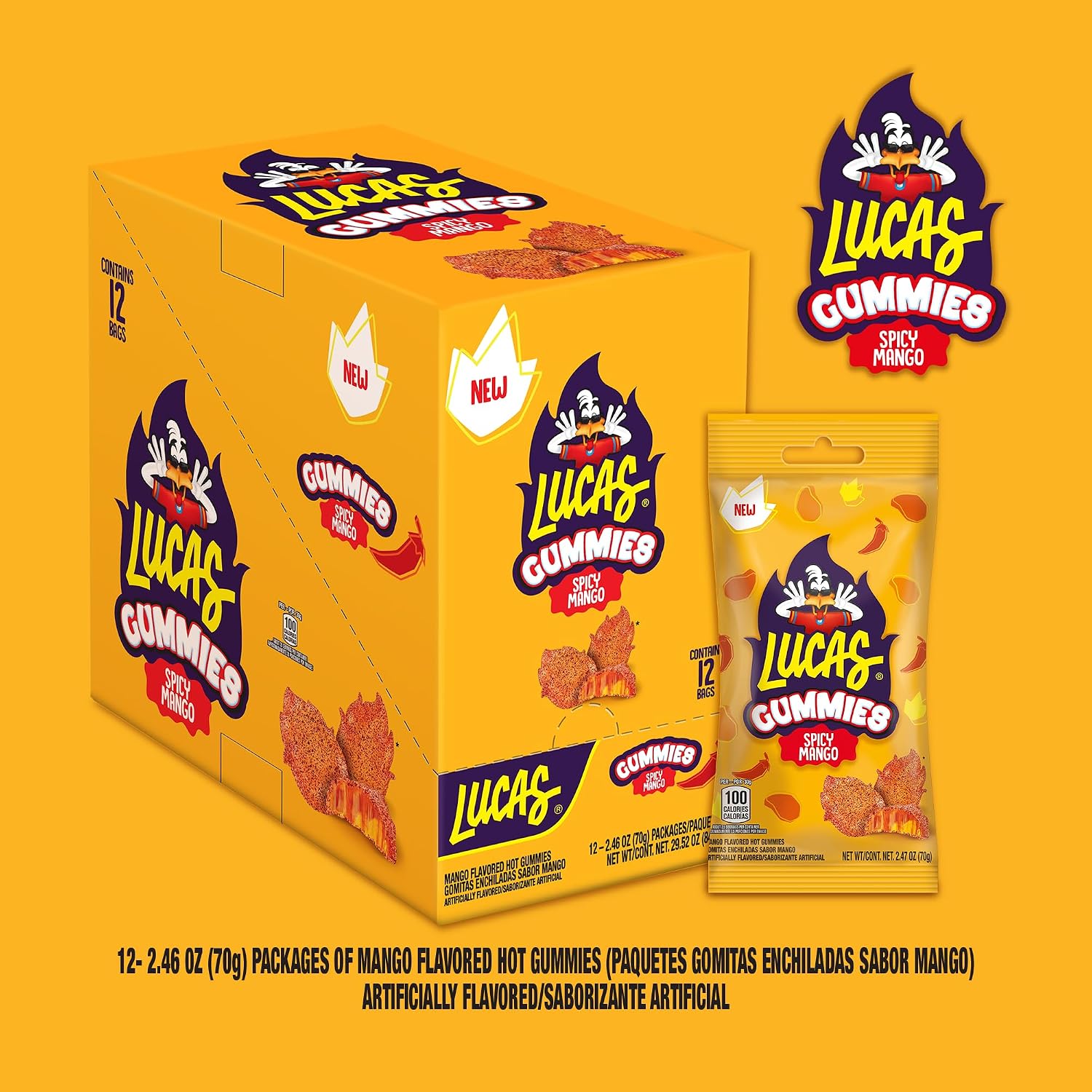 Lucas Spicy Gummies Mango Flavored 12 pack, 29.6OZ – Mango Spice perfect for Summer treats