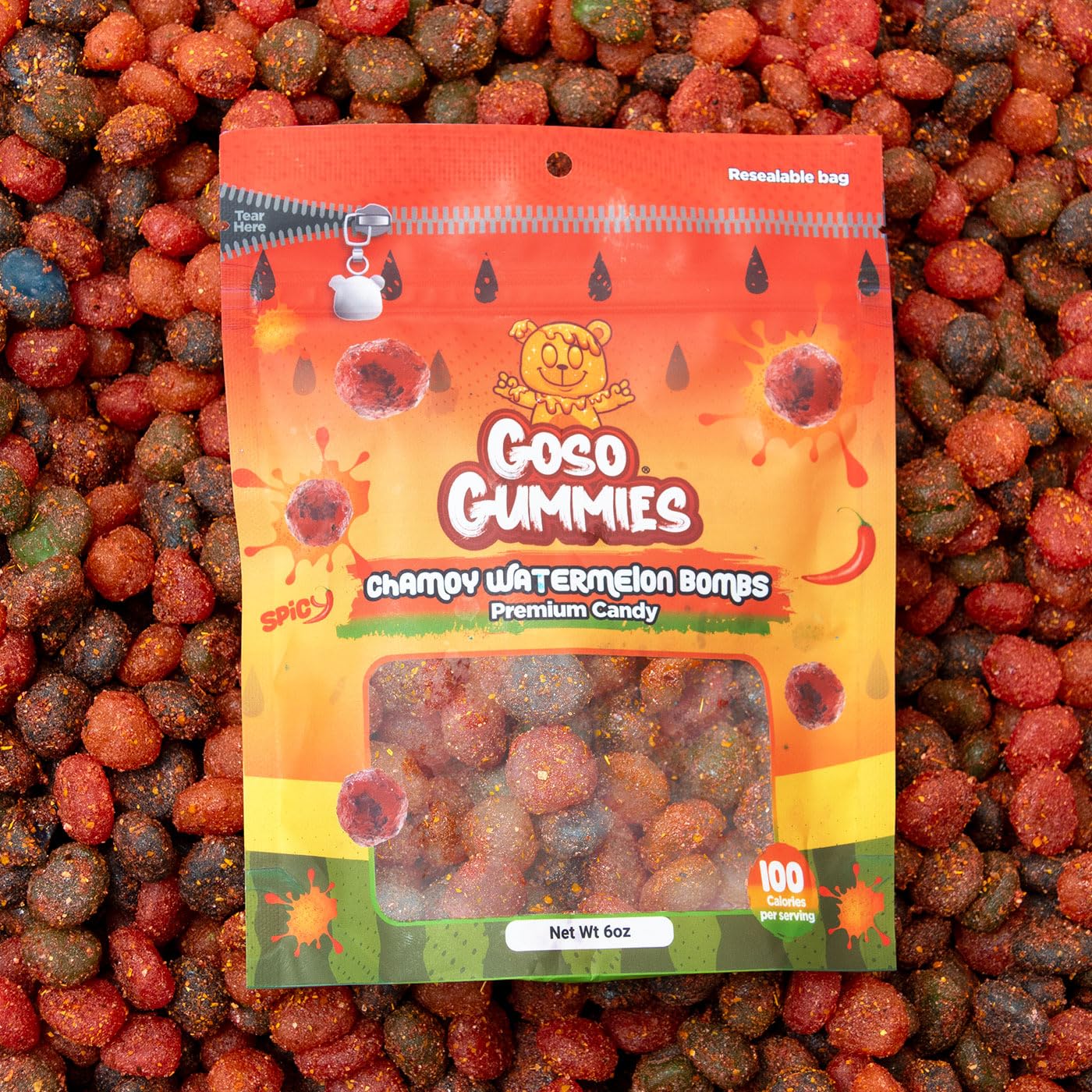 Goso Gummies Spicy Chamoy Gusher Bombs – 6oz Resealable Bag – Tangy Chamoy Filled Gusher Candy