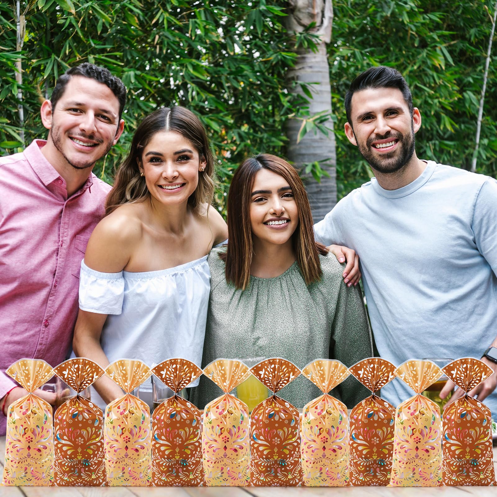 Funrous 100 Pcs Cielito Lindo Candy Bags Mexican Fiesta Gift Bags with Twist Ties Cinco De Mayo Party Favors Barro Candy Sack Talavera Sack for Mexican Wedding Fiesta Party Supplies(Brown Series)