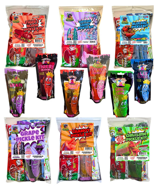Blue Raspberry Pickle Kit With Takis-Mexican Candy Gift Box From Tiktok Fruit Rollup, Lucas Gusano Chamoy, Lucas Swinkles Salsagheti, Gushers, Mango Candy Powder-Tiktok Trend Item by Food Crush