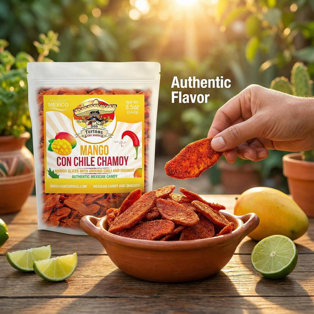 Chili Chamoy Mango Slices, 8.5 oz. Bag of Authentic Mexican Dry Fruit Candy, Sweet and Spicy Flavor, Fresh and Natural Dulce Mexicano, by Don Turinos