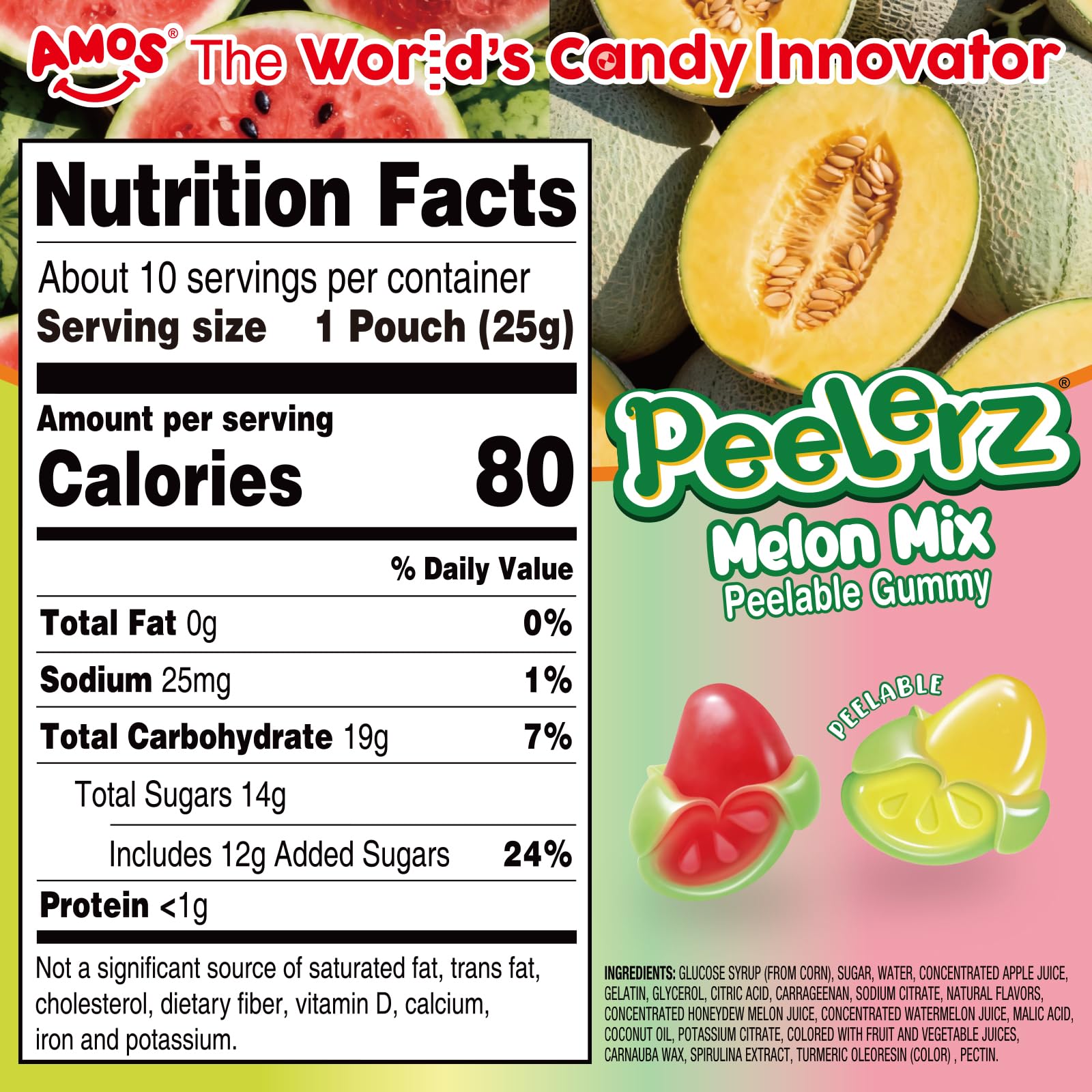 AMOS Peelerz Chili Mango Peelable Gummy Candy, Spicy Sweet Mango Flavor, Real Fruit Juice Infused, 8.47 OZ (240g)