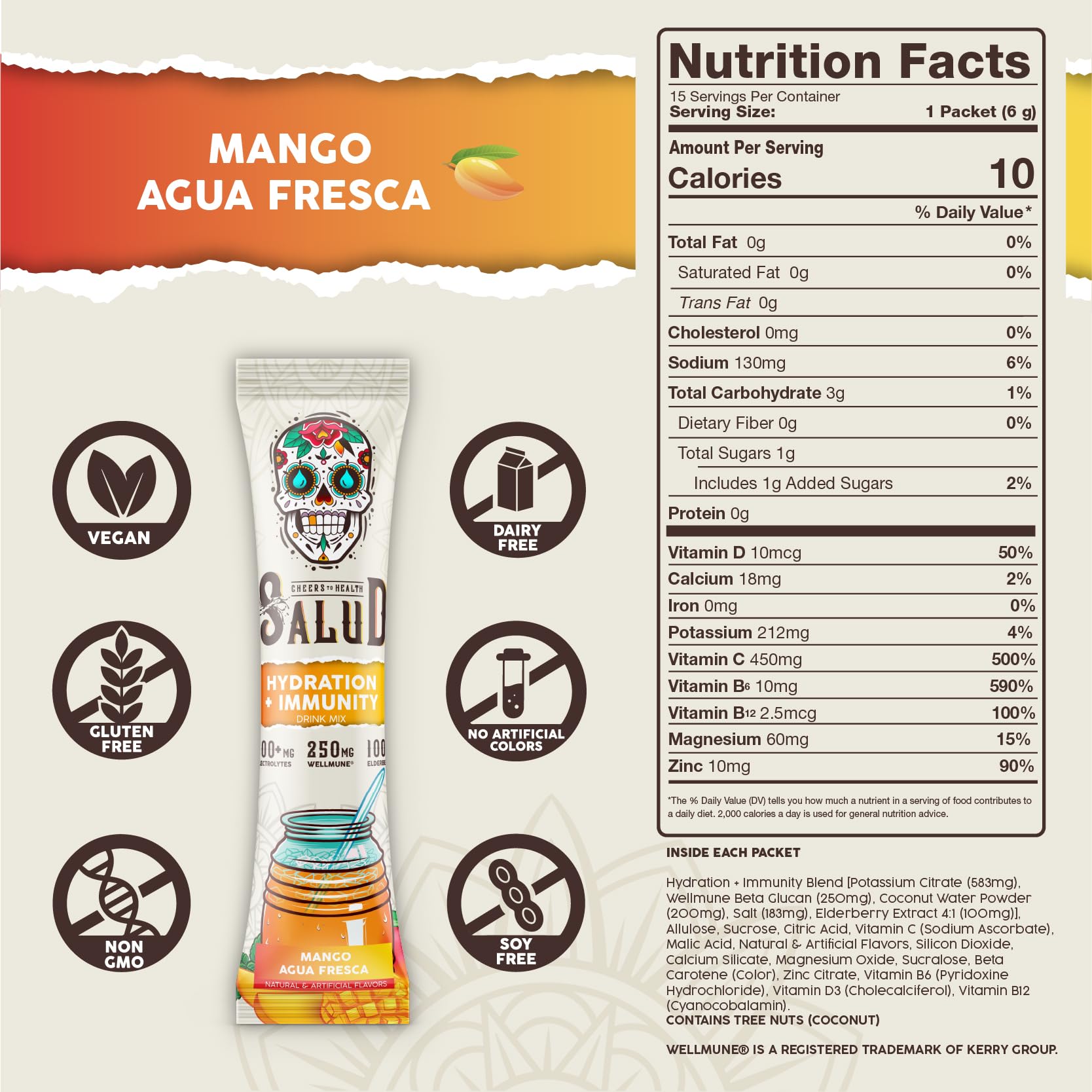Salud x Jarritos 2-in-1 Hydration Packets + Immunity Electrolytes Powder, Guava - Agua Fresca Drink Mix, Elderberry, Dairy & Soy Free, Non-GMO, Gluten Free, Vegan, 1g Sugar (15 Servings)
