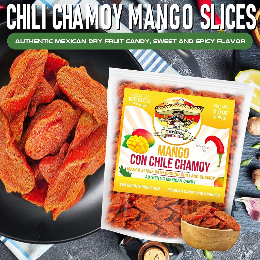 Chili Chamoy Mango Slices, 8.5 oz. Bag of Authentic Mexican Dry Fruit Candy, Sweet and Spicy Flavor, Fresh and Natural Dulce Mexicano, by Don Turinos