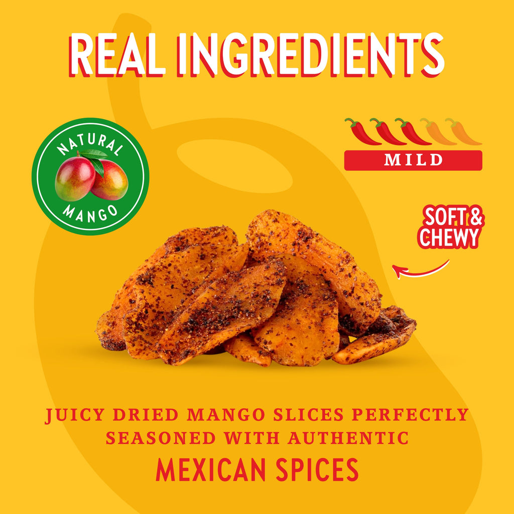 CHUZA Spicy Dried Mango Snacks Bites (4.5 oz. Pack of 2) – Mexican Candy Style Sweet Chili Dried Mango, with Chili Seasoning, Chili Powder, Dried Fruit Snacks, Spicy Snacks