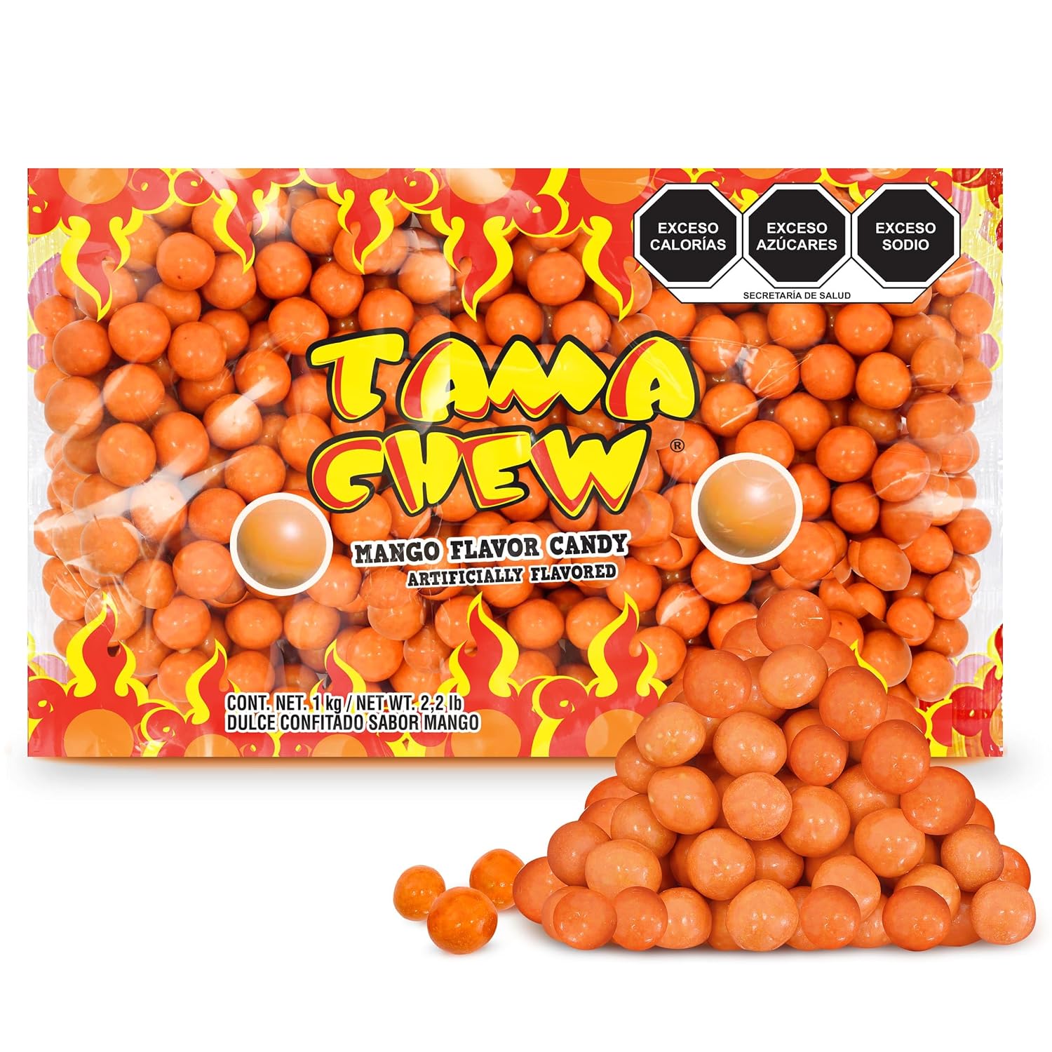 TAMA CHEW Mexican Mango Candy 2.2 lb (1 kg) Bulk Bag - Sweet & Spicy Chili Tamarind Filled Candy Coated Balls, Authentic Mexican Snacks for Party, Piñata & Sharing