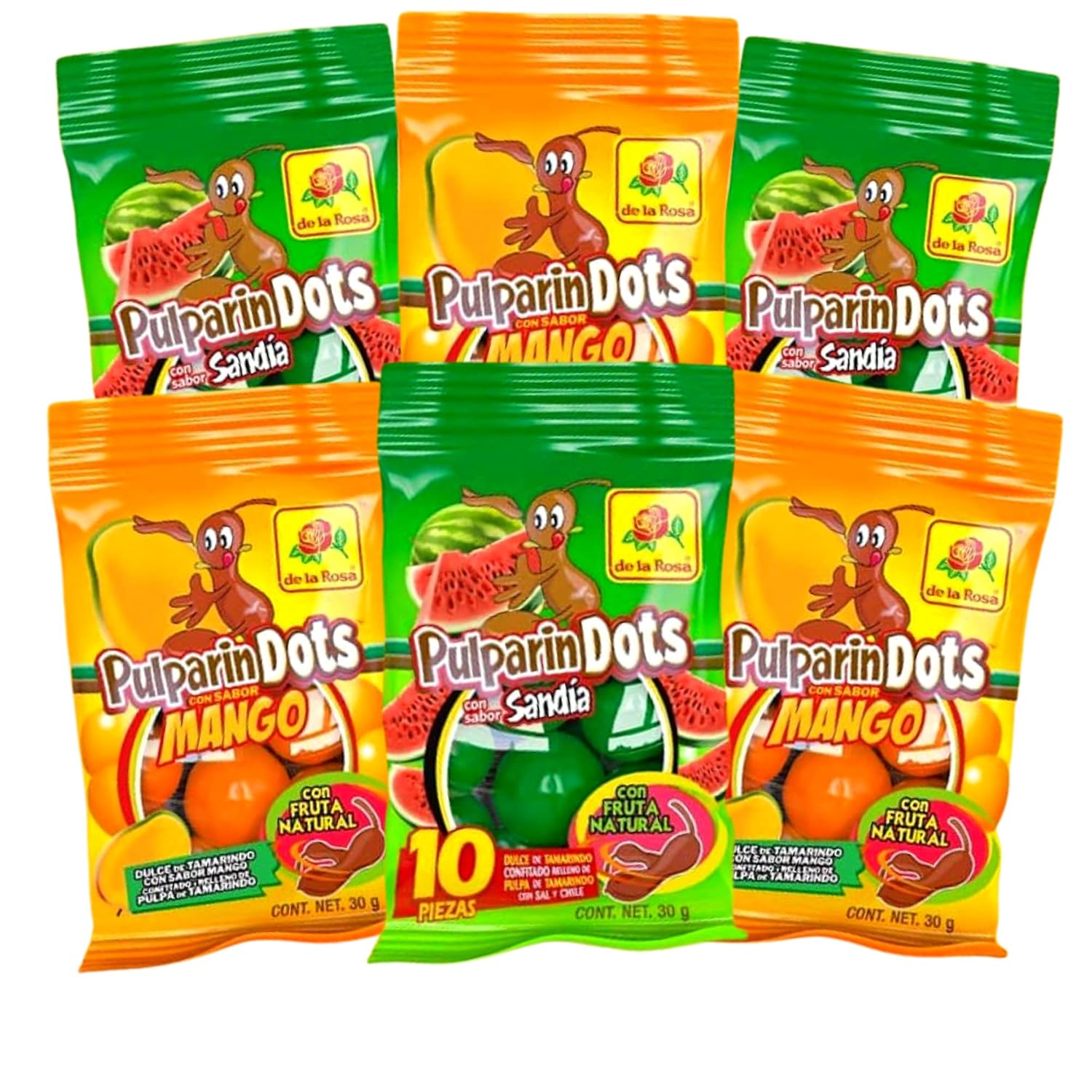 Sweetzo - Tamarindo Mexican Candies, Mango and Watermelon Flavored Candy Filled with Tamarind Pulp, Shareable Individual Serving Size Bags, Pack of 6