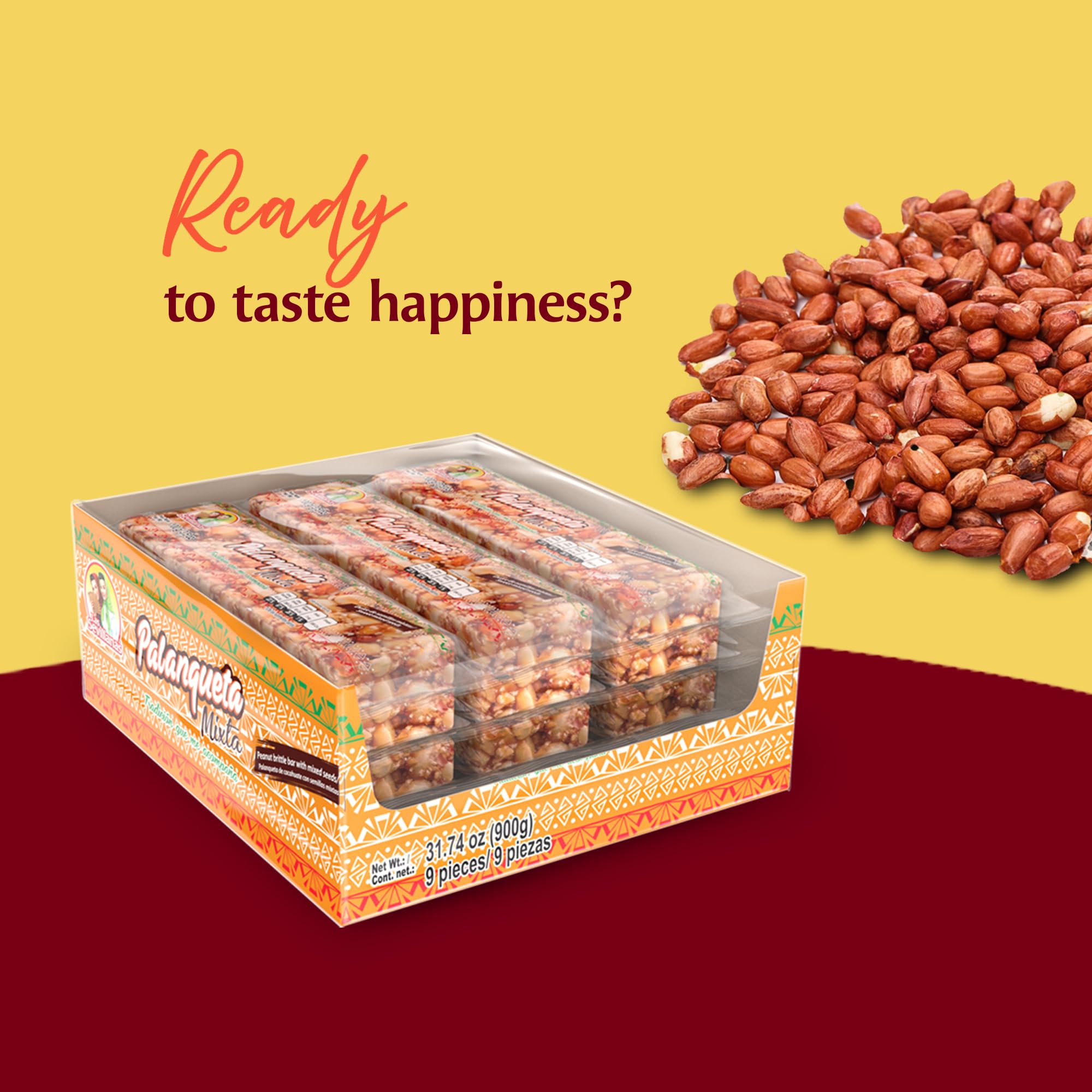 Las Sevillanas Peanut Brittle – Crunchy Peanut & Mixed Seeds Bar, Traditional Mexican Candy, Sweet Snack, 31.74 Oz/900g (Pack of 1)