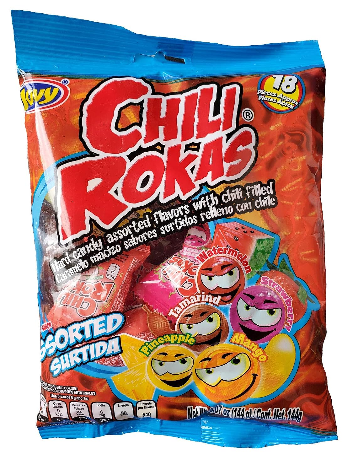 Chili Rokas Revolcadas (18 Pieces, 3 Pack), Assorted Mexican Candies, Sweet and Sour Hard Candy Pieces, Mexican Party Supplies, Chili-Covered Snacks, Individually Wrapped Candies