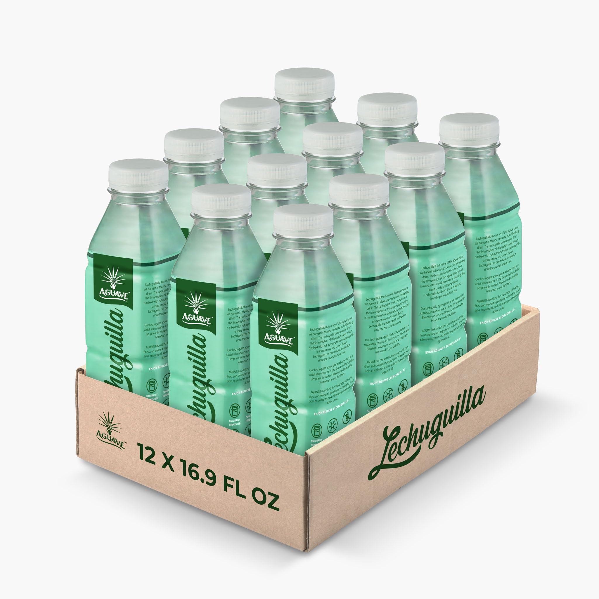 AGUAVE Lechuguilla | Mexico's Original Prebiotic Agave Drink | Naturally Fermented | Low Sugar | Gut Health | Non-Alcoholic | 16.9 Fl Oz, 12-Pack