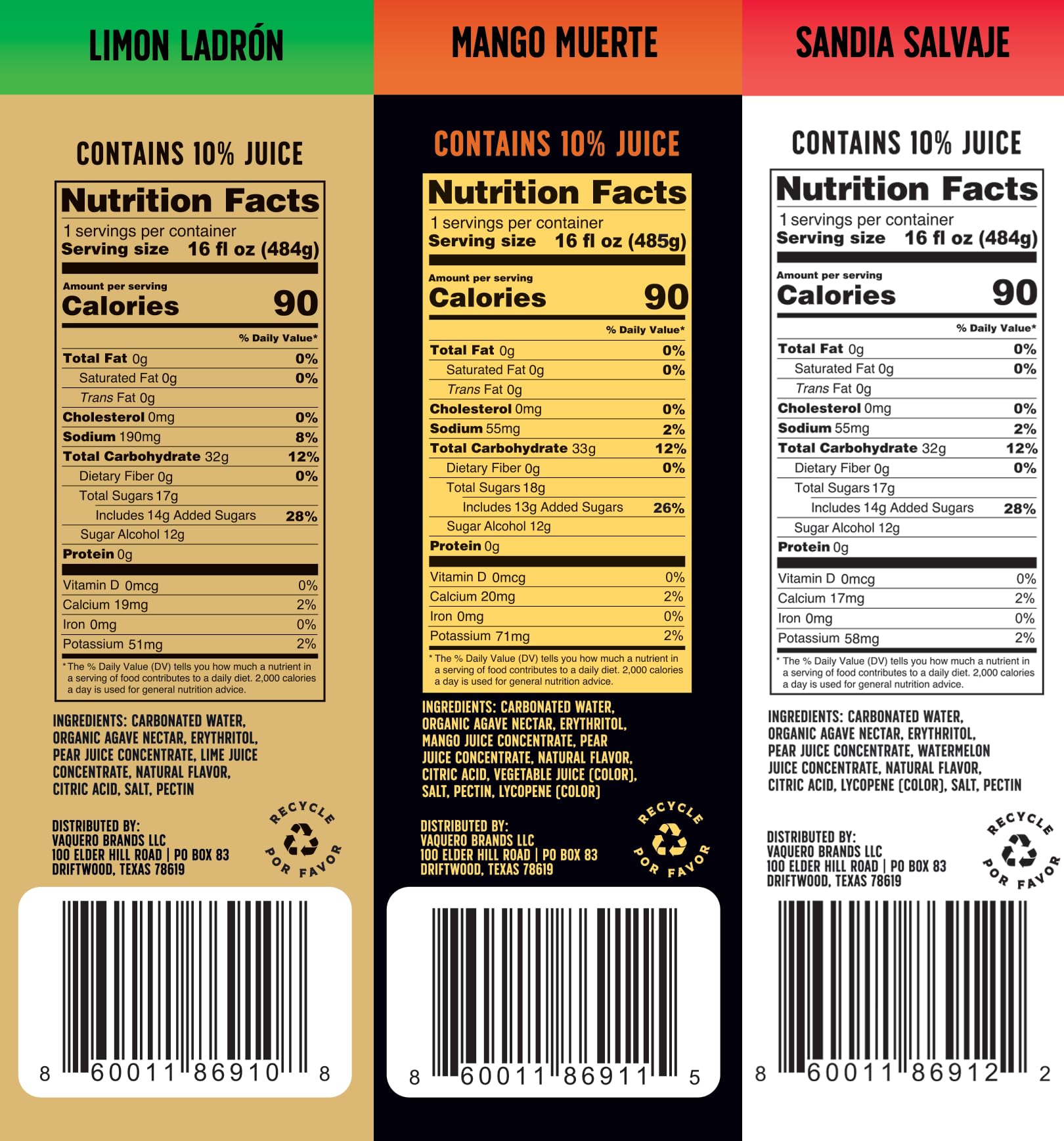 Thirsty Vaquero, Variety Pack, Mexican-inspired soda, Real Fruit Juice & Savory Spices, Organic Agave, Low Calorie | Lime, Salt & Chile, Watermelon Jalapeno, Mango Habanero (12-Pack | 16Oz Cans)