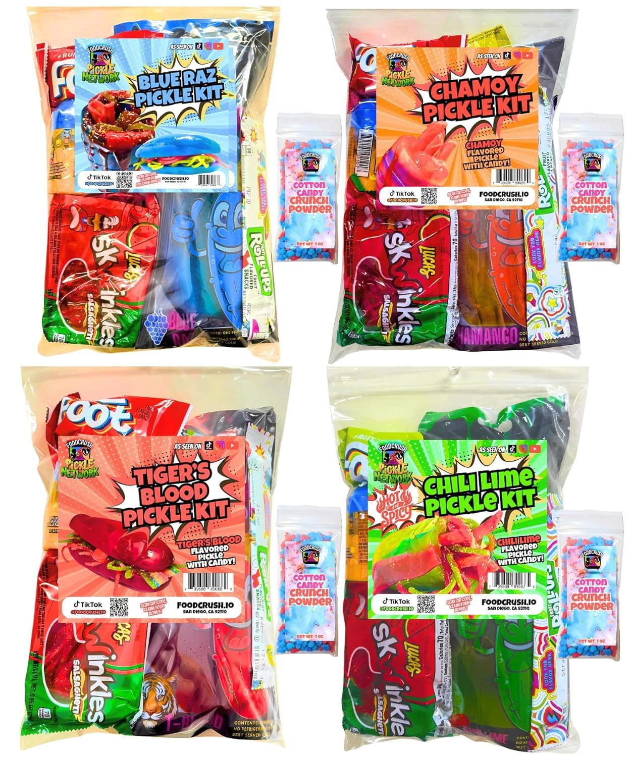 Blue Raspberry Pickle Kit With Takis-Mexican Candy Gift Box From Tiktok Fruit Rollup, Lucas Gusano Chamoy, Lucas Swinkles Salsagheti, Gushers, Mango Candy Powder-Tiktok Trend Item by Food Crush
