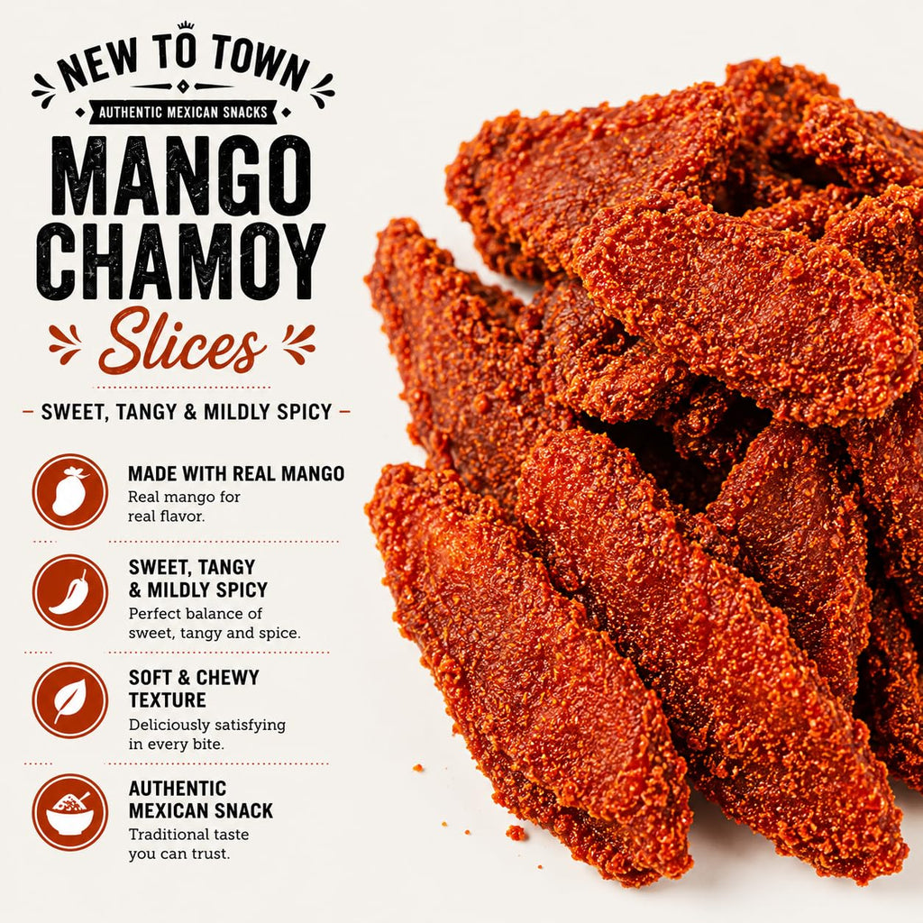 Chamoy Mango Slices – Spicy & Tangy Dried Fruit Snack – Authentic Mexican Treat – Natural Dried Mango with Chamoy Flavor – by New to Town (16 Ounce (1LB))