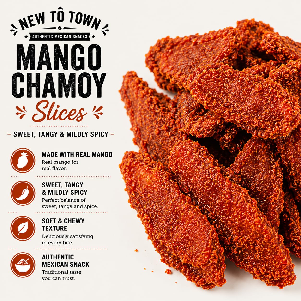 Chamoy Mango Slices – Spicy & Tangy Dried Fruit Snack – Authentic Mexican Treat – Natural Dried Mango with Chamoy Flavor – by New to Town (16 Ounce (1LB))