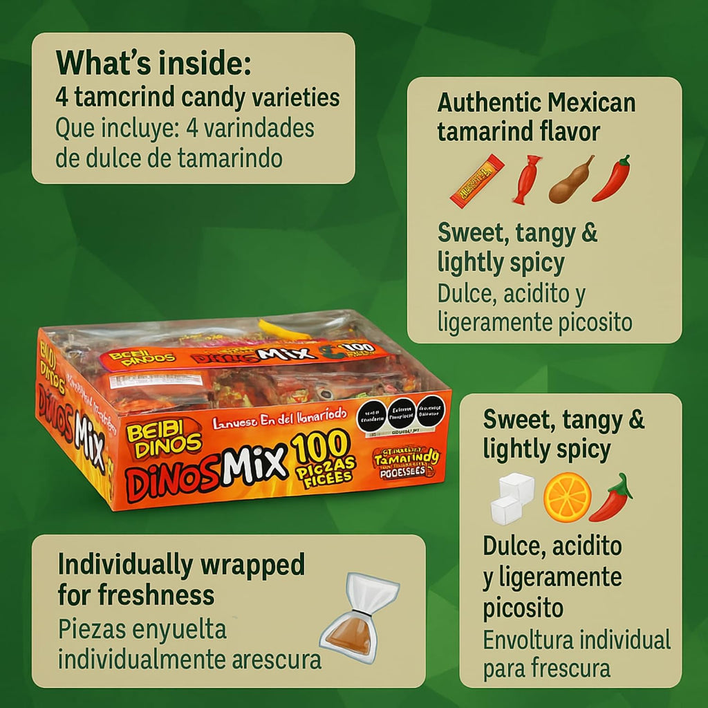100 Piece Tamarind Candy Mix – Mexican Candy Variety Pack – Sweet, Spicy & Tangy Assorted Candy – Individually Wrapped Snack Box for Parties, Piñatas & Gifts