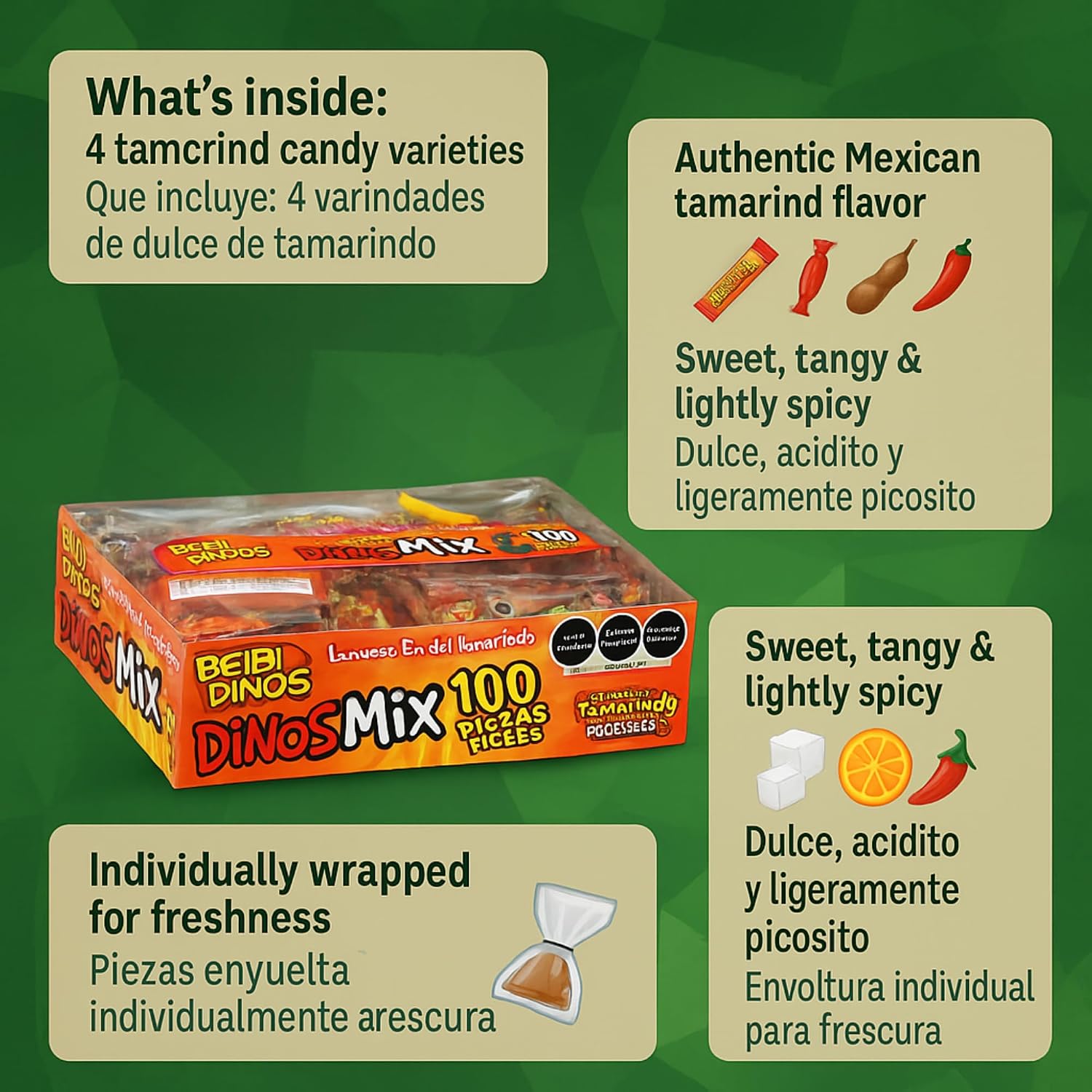 100 Piece Tamarind Candy Mix – Mexican Candy Variety Pack – Sweet, Spicy & Tangy Assorted Candy – Individually Wrapped Snack Box for Parties, Piñatas & Gifts