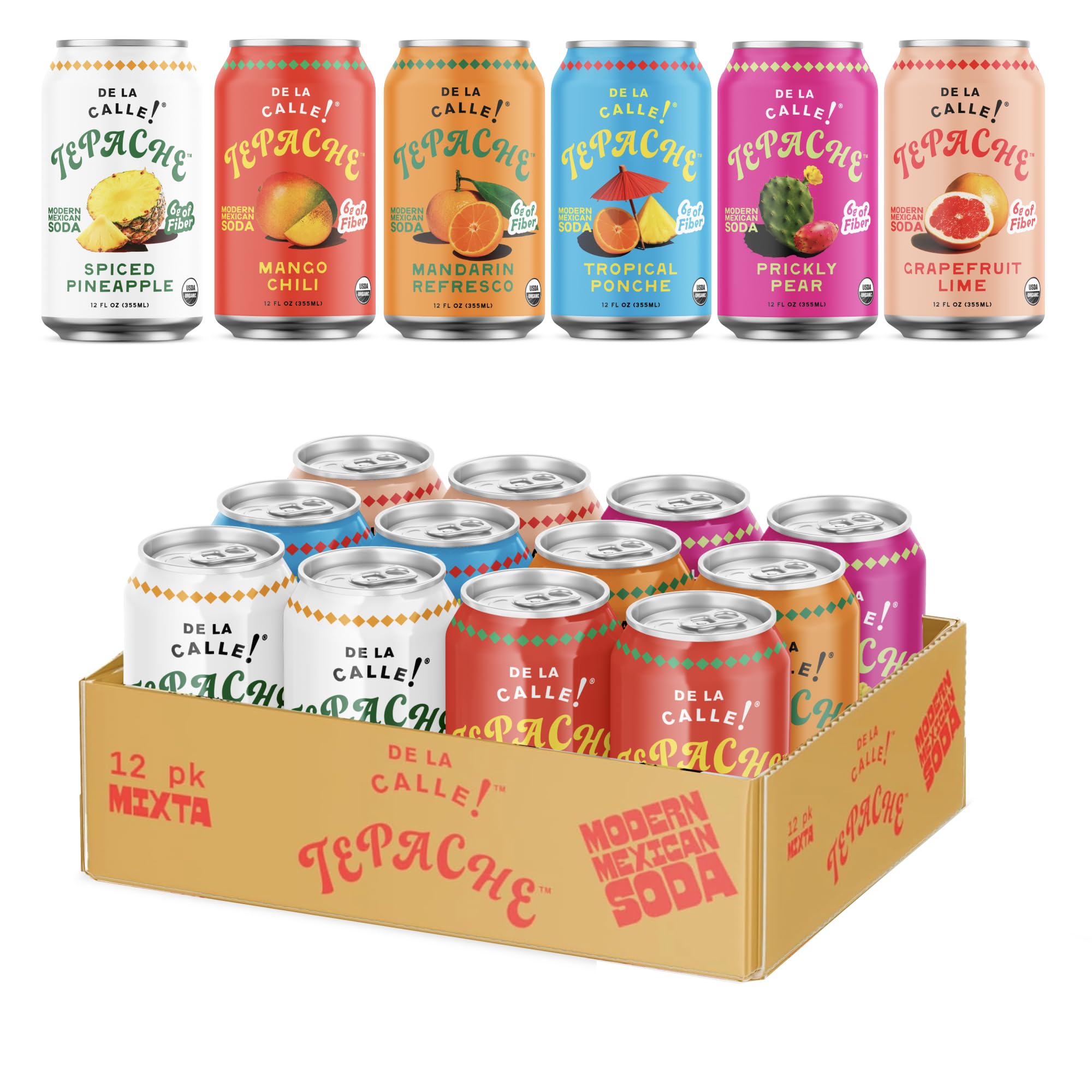 De La Calle Tepache - Mixta Variety Pack - Modern Mexican Soda - Craft Fermented Pineapple Sparkling Beverage - Certified Organic, Non-Alcoholic, Healthy Soda, Low Sugar, Low Calorie, Non-GMO