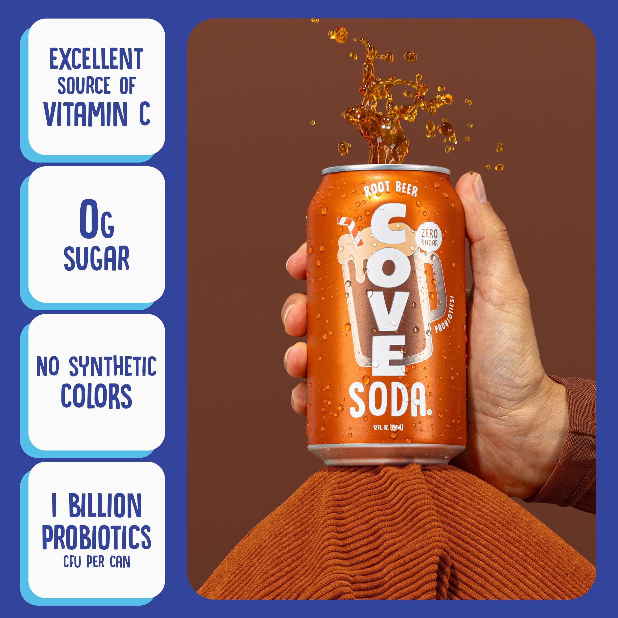 Cove Prebiotic Soda Soft Drinks with Zero Sugar - Refreshing Healthy Soda Alternative with 4g of Fiber for Digestive Support - Natural, Caffeine Free Sparkling Beverage - Frozen Favorites, 12 Pack