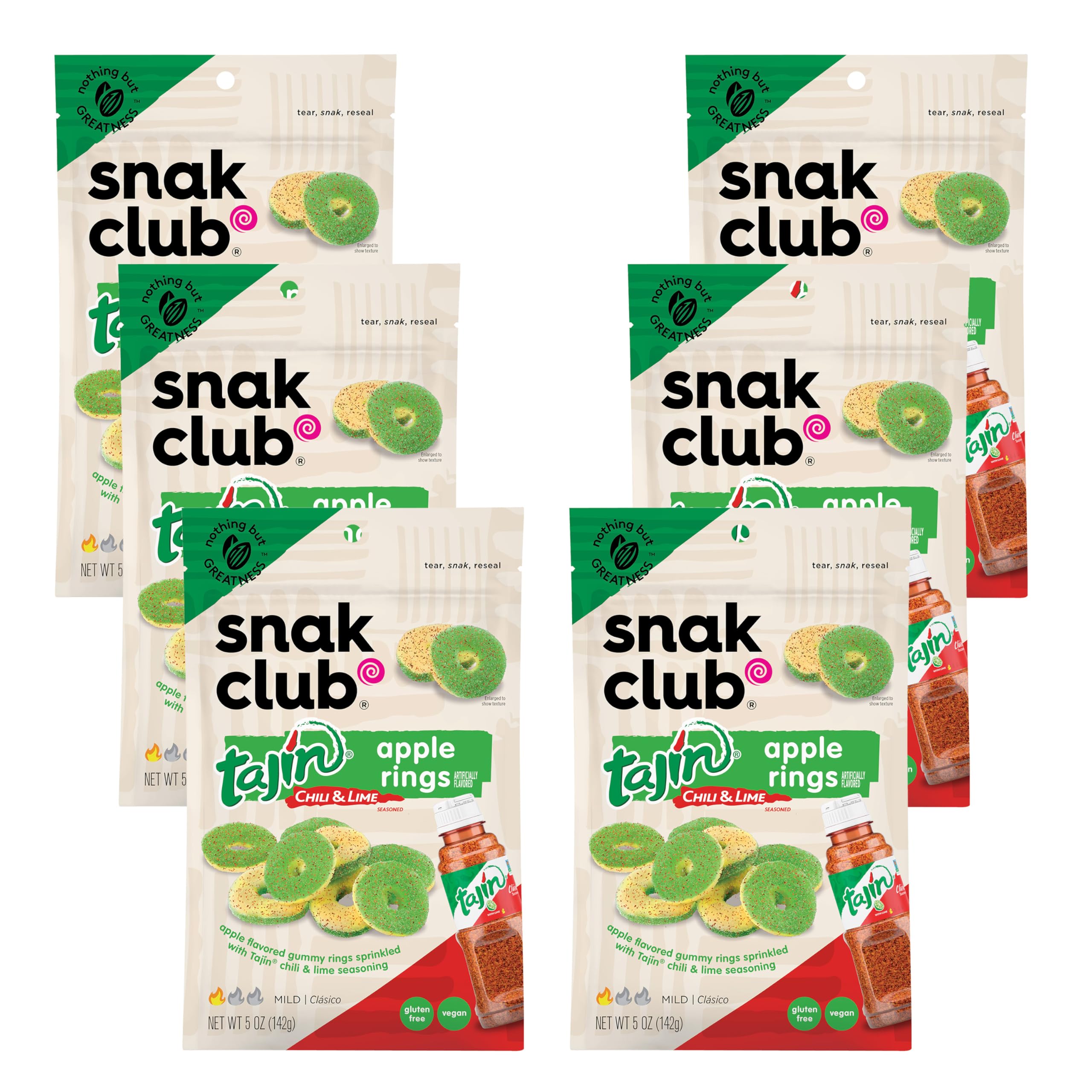 Snak Club Tajin Pineapple Rings Gummy Candy, Fruit Candy Gummies with Chili and Lime Seasoning, Mild, Gluten-Free and Vegan Snacks, 11 oz Resealable Bag