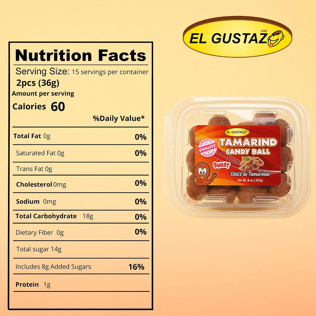 El Gustazo Tamarind Balls Candy, Dulce de Tamarindo Natural, Sweet & Tangy Flavor, 8 oz Pack
