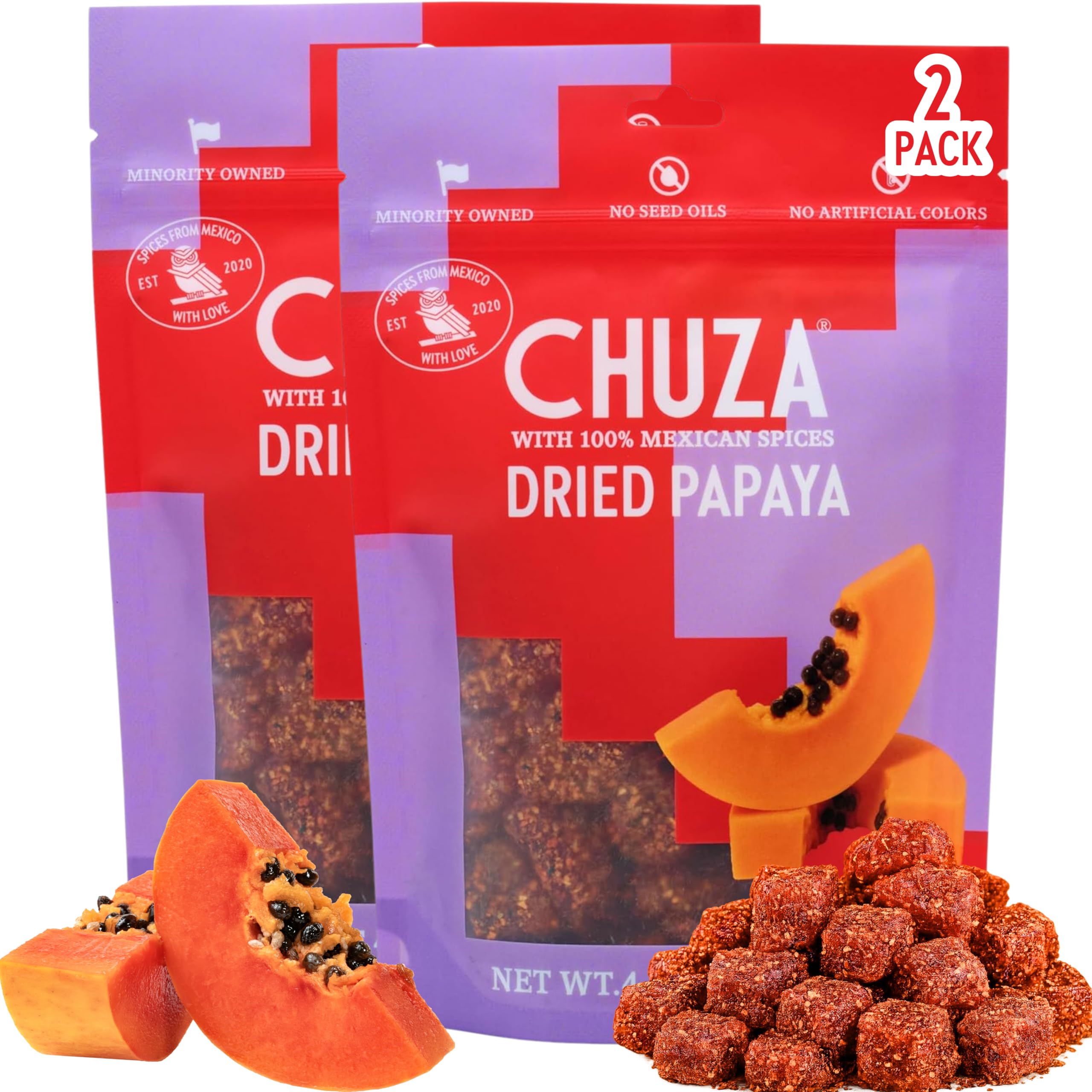 CHUZA Spicy Dried Mango Snacks Bites (4.5 oz. Pack of 2) – Mexican Candy Style Sweet Chili Dried Mango, with Chili Seasoning, Chili Powder, Dried Fruit Snacks, Spicy Snacks