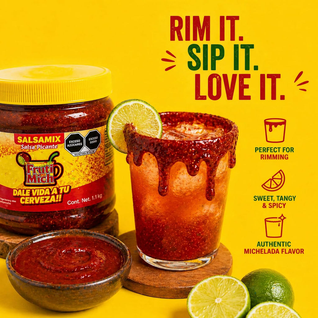 Frutimich Salsamix Chimoy Mega Chamoy Para Micheladas, Non Alcoholic Michelada Mix Chamoy Para Micheladas, Spicy Chili Lime Chamoy Jar for Micheladas, 38 oz
