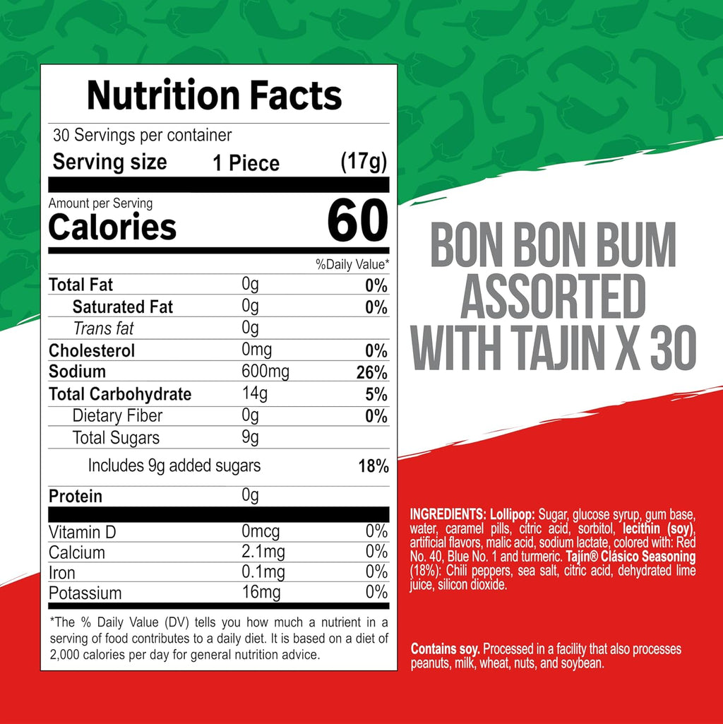 Colombina Bon Bon Bum Tropical Passion Fruit & Watermelon with Tajin Seasoning Chile Lime Dip, 20 Count (Pack of 1)