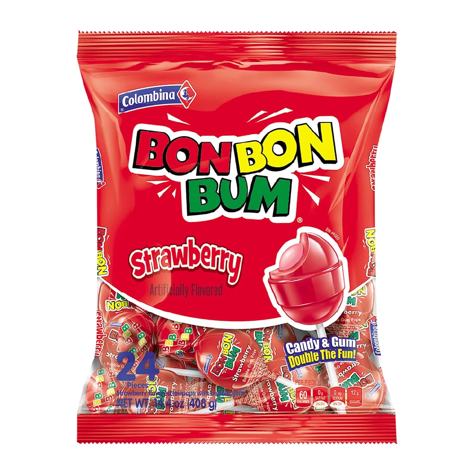 Colombina Bon Bon Bum Passion Fruit Lollipops, Tropical Fruit Hard Candy, Individually Wrapped Candy Pops for Parties, Candy Bowl Refill, Office or Classroom Rewards, 24 Count