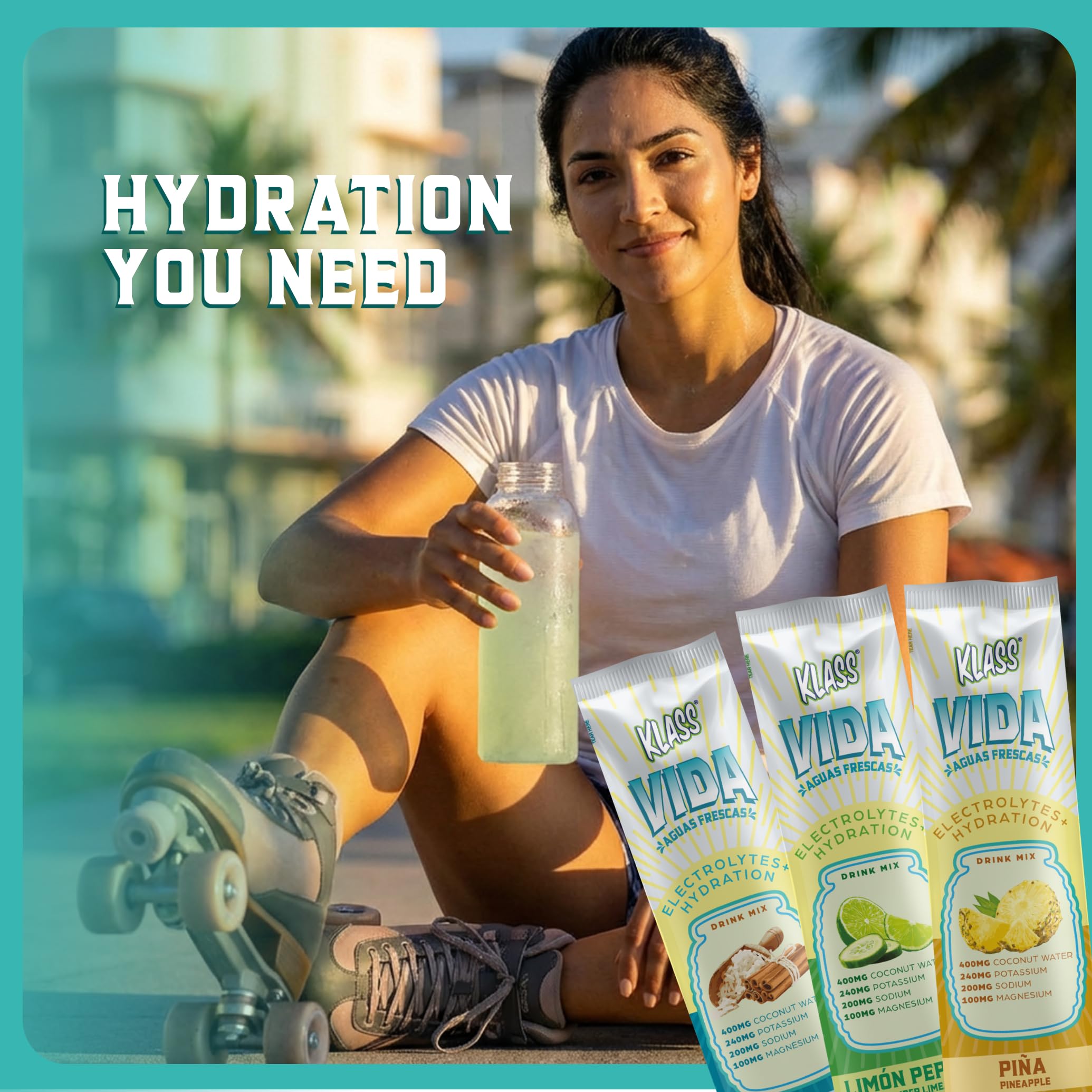 KLASS VIDA Daily Hydration Pineapple Agua Fresca Electrolyte Powder Packets | Sugar Free Electrolyte Drink Mix | Hydration Packets with Coconut Water & Minerals | 15 Stick Packs