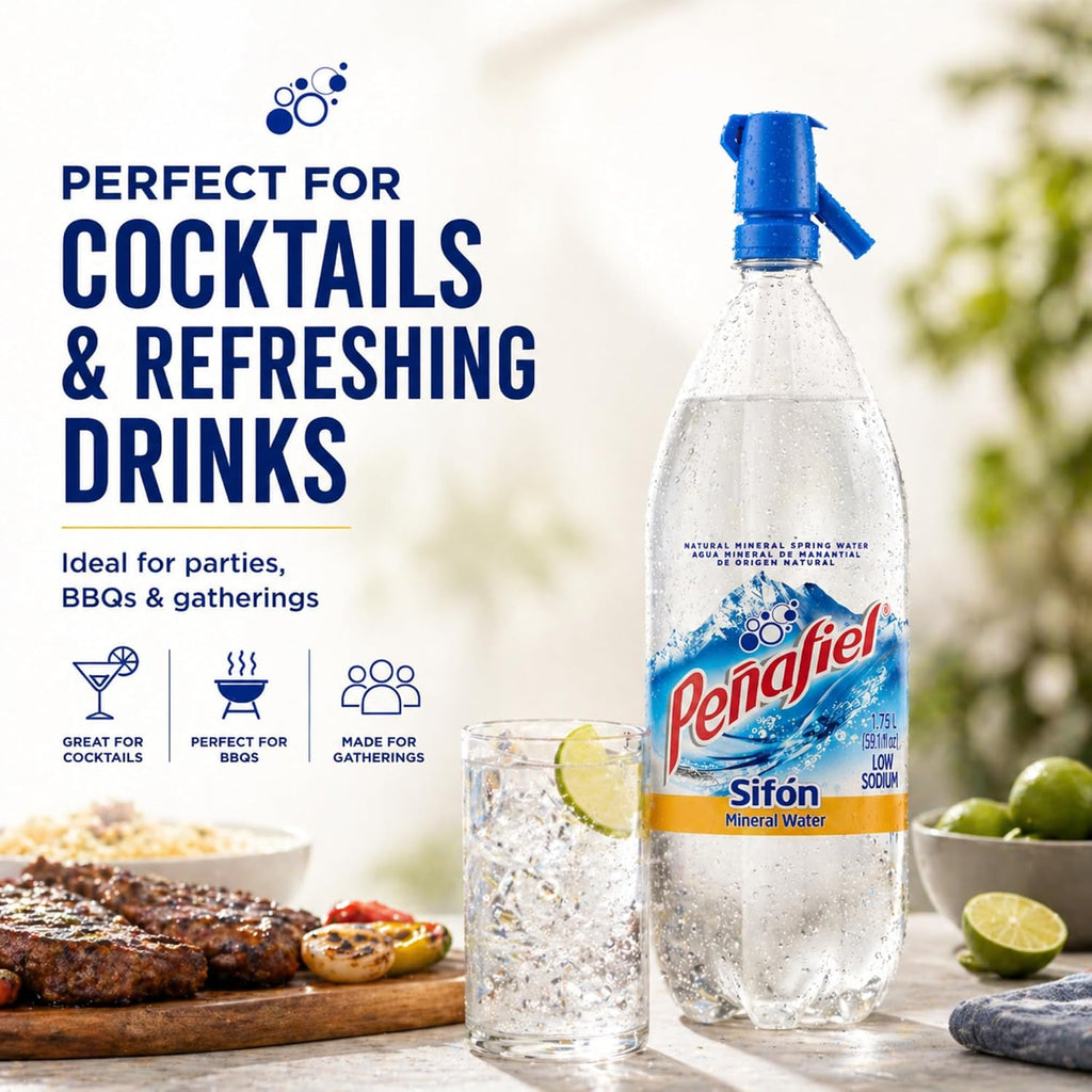 Peñafiel Sifón Sparkling Mineral Water 1.75L (59.17 fl oz) 2 Pack – Agua Mineral Natural con Gas Dispensador, Carbonated Water Soda Style Bottle, Refrescante Bebida Mexicana